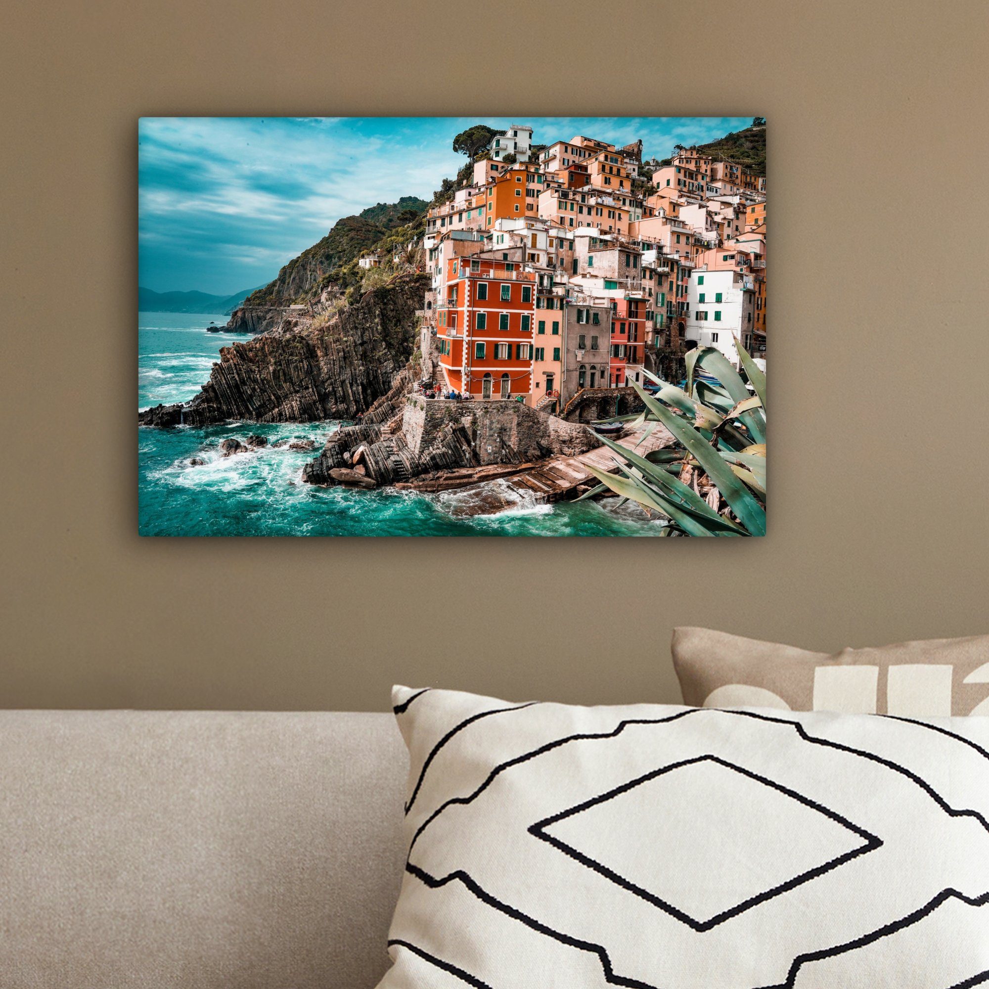 OneMillionCanvasses® Leinwandbild (1 St), - cm 30x20 - Wandbild Leinwandbilder, Felsen, Wanddeko, Aufhängefertig, Häuser Italien