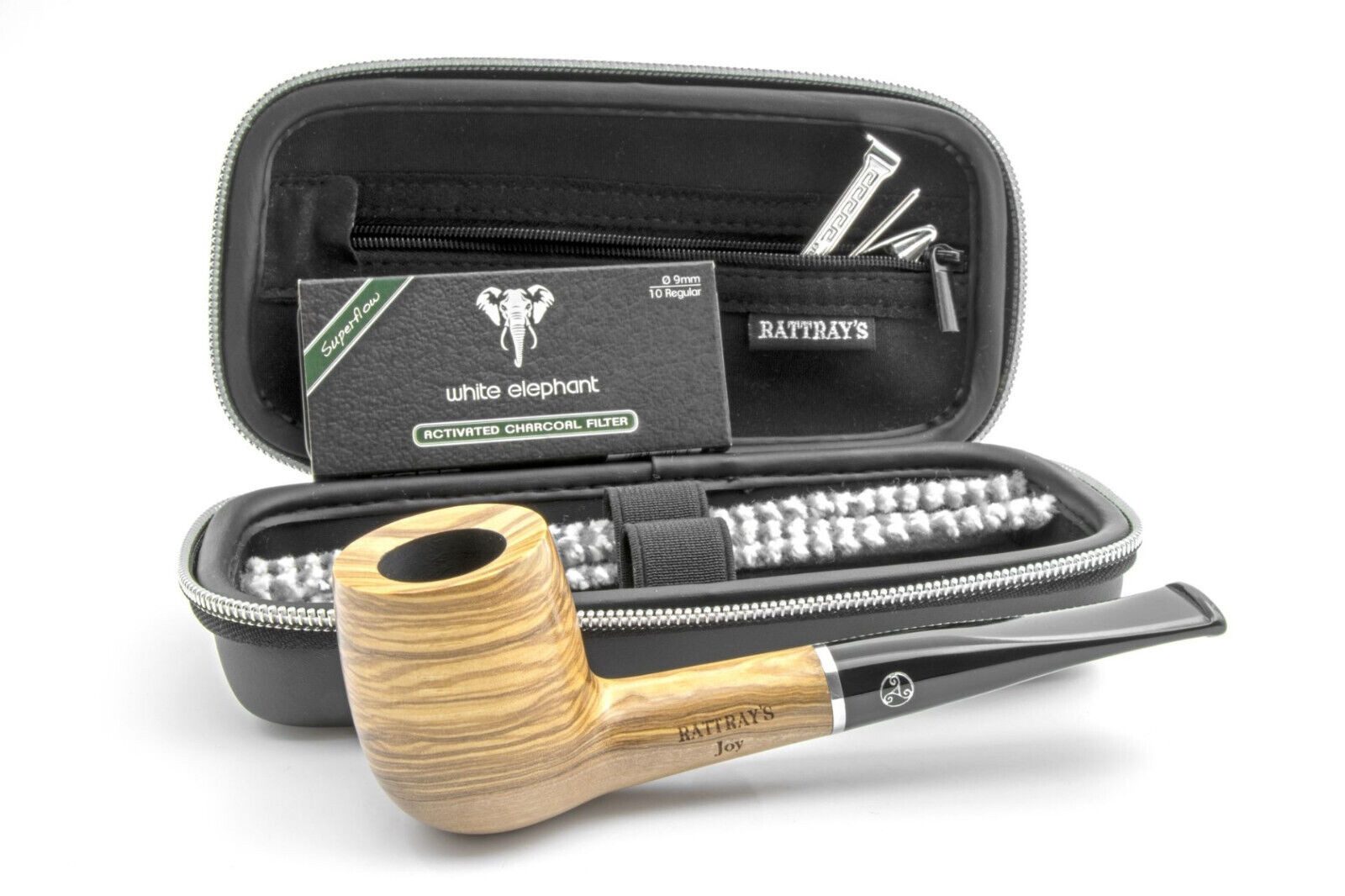 Rattray's Signalpfeife Pfeife Joy Starter Set Olive Billiard gerade mit Tasche und Zubehör, Geschenkidee inkl. Pfeifentasche, Reiniger und Filter + Anleitung