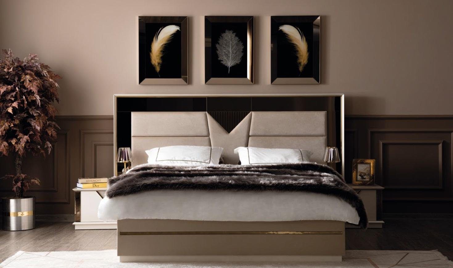 Designer (Bett, Made in Nachttische), Bett Schlafzimmer Möbel Ohne Bett Beige Doppelbett Europe JVmoebel