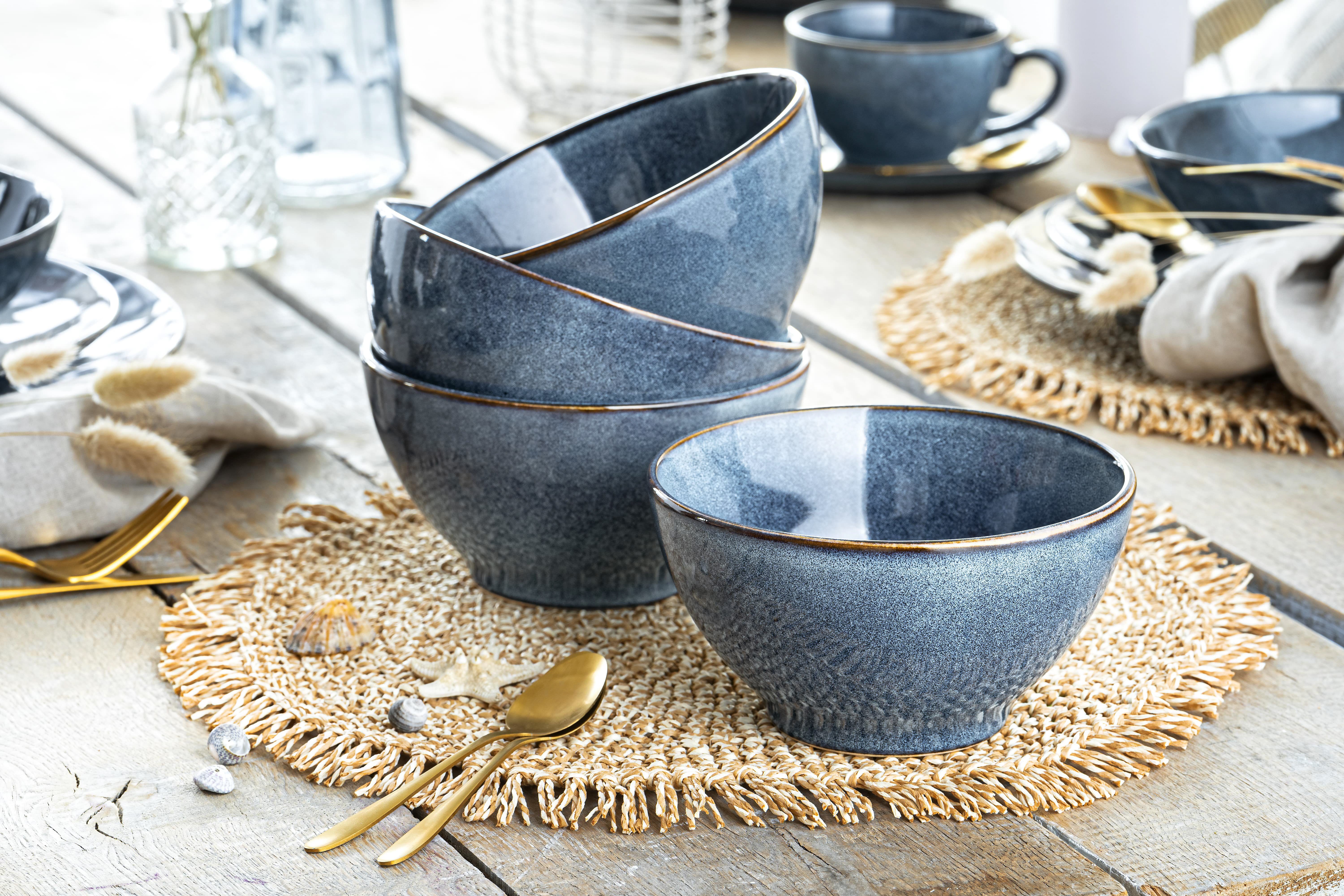 SÄNGER Müslischale Darwin Schalen Set, Steingut, (Set, 4-tlg), Handmade, 800 ml, Blau, Premium Collection