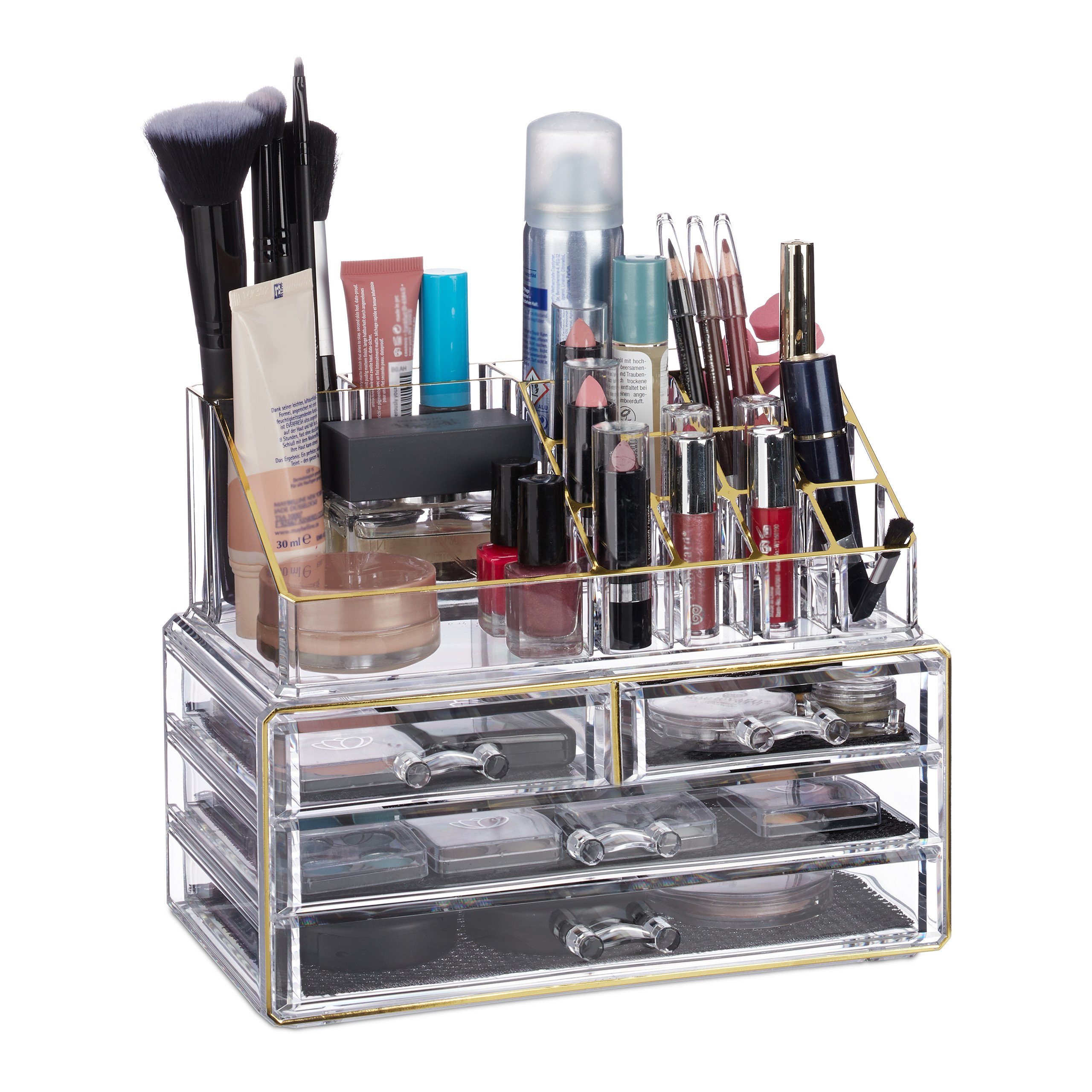relaxdays MakeUp Organizer 1 x Make Up Organizer goldgestreift