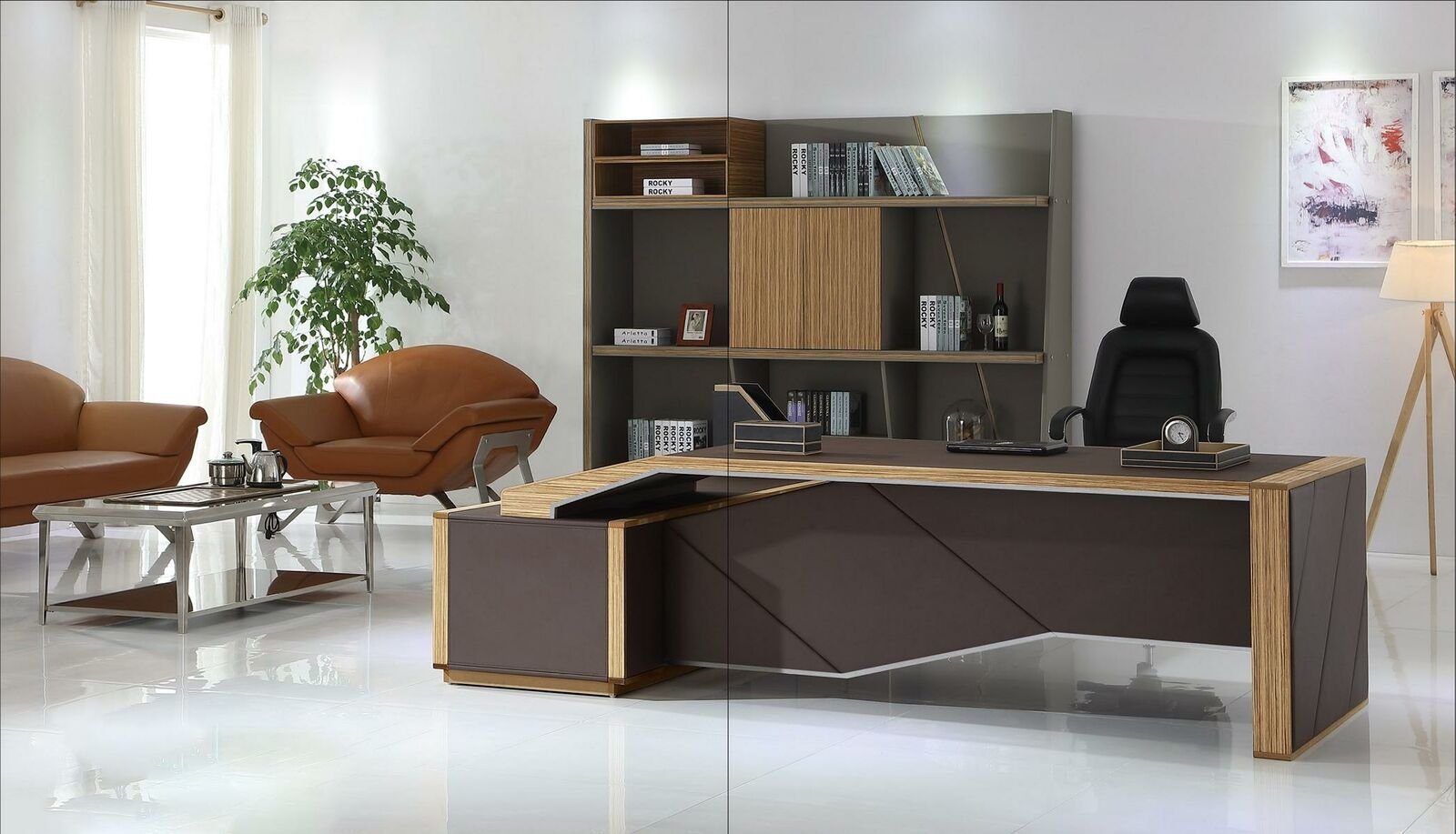 JVmoebel Schreibtisch, Designer Büro Arbeit Zimmer Set Sessel Komplett 3tlg. Einrichtung