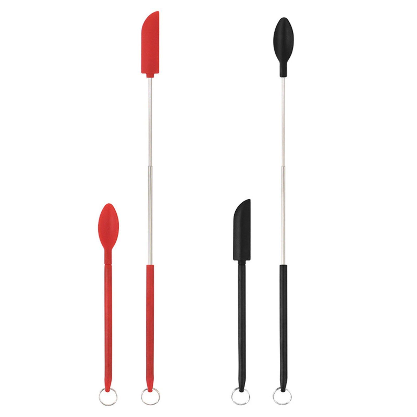 Blusmart Pfannenwender Mini-Silikonglas-Spatel-Set, Einziehbarer Küchenrührstab Für Die black red