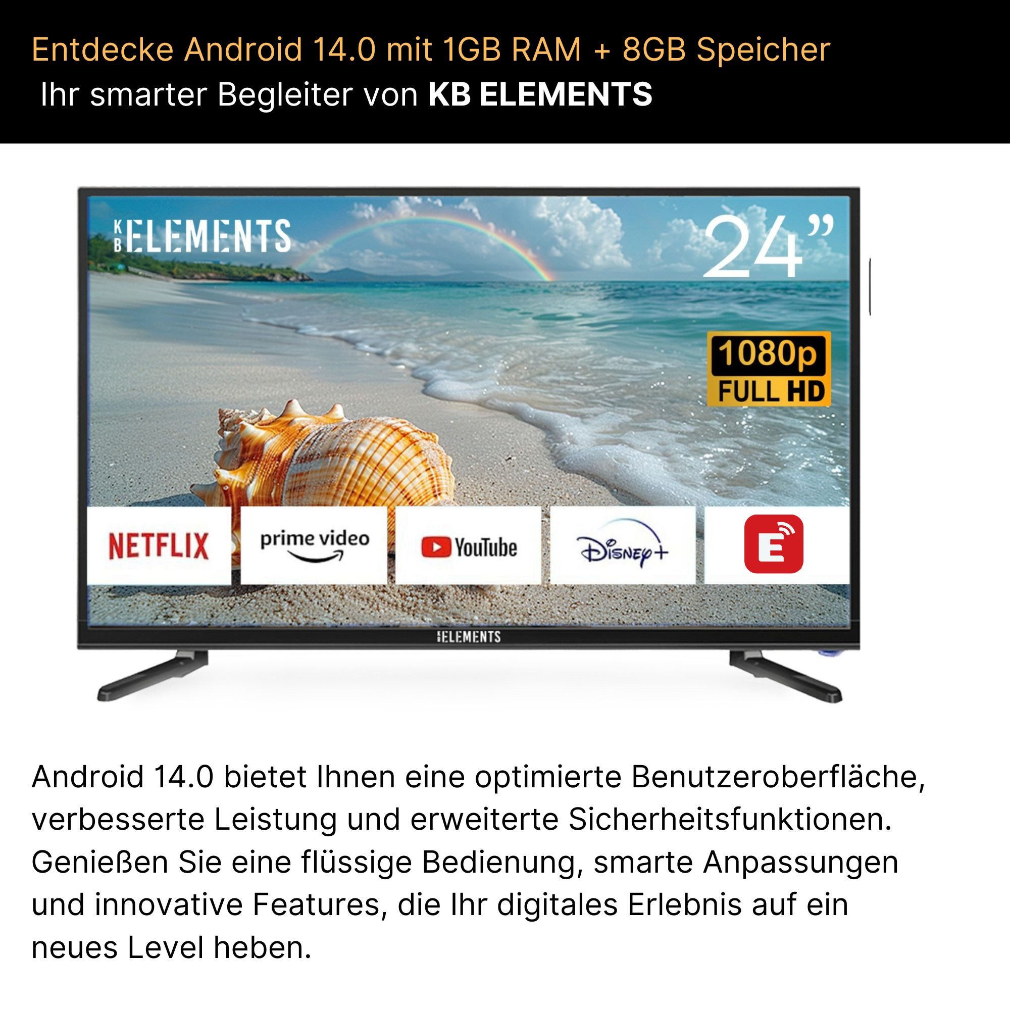 KB Elements ELT24DE14S LED-Fernseher (60 cm/24 schwarz ! RABATT: 26.46%