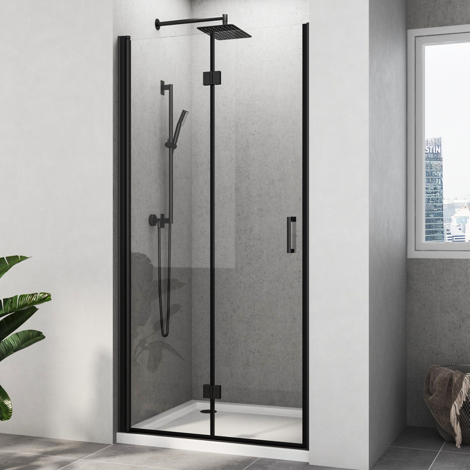 Hopibath Dusch-Falttür Duschtür Schwarz faltbar Duschwand für dusche 5mm NANO Glas, 90x195 cm, Sicherheitsglas, (Nischentür Scharniertür, B:120/100/90cm, H:195cm) mit Alu-Bodenleiste, Magnetverschluss