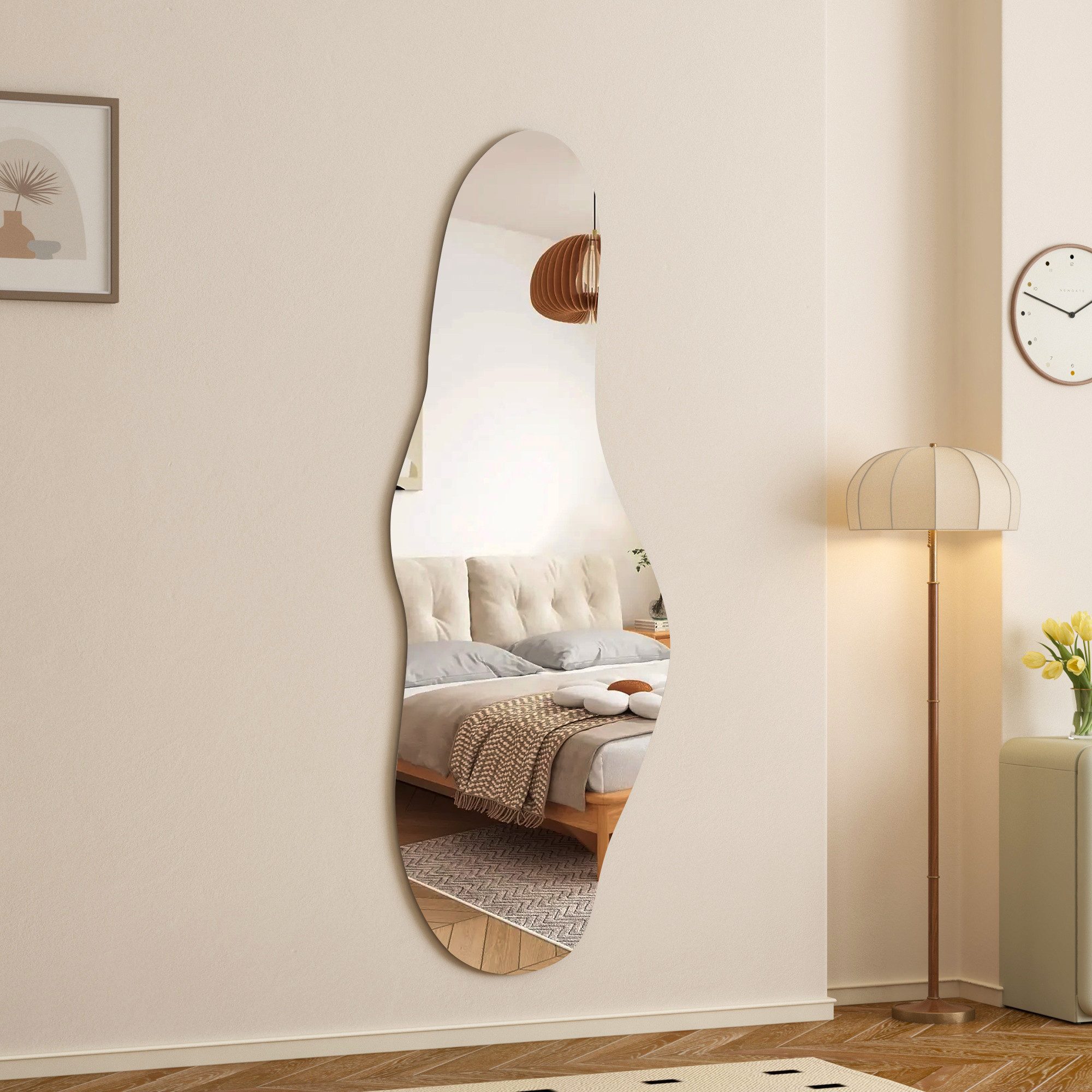 Boromal Ganzkörperspiegel groß Wandspiegel Asymmetrisch 165x60cm Dekospiegel Modern Rahmenlos (Flurspiegel ganzkörper, mit Metall Haken), 5mm HD Umweltfreundlich Spiegel