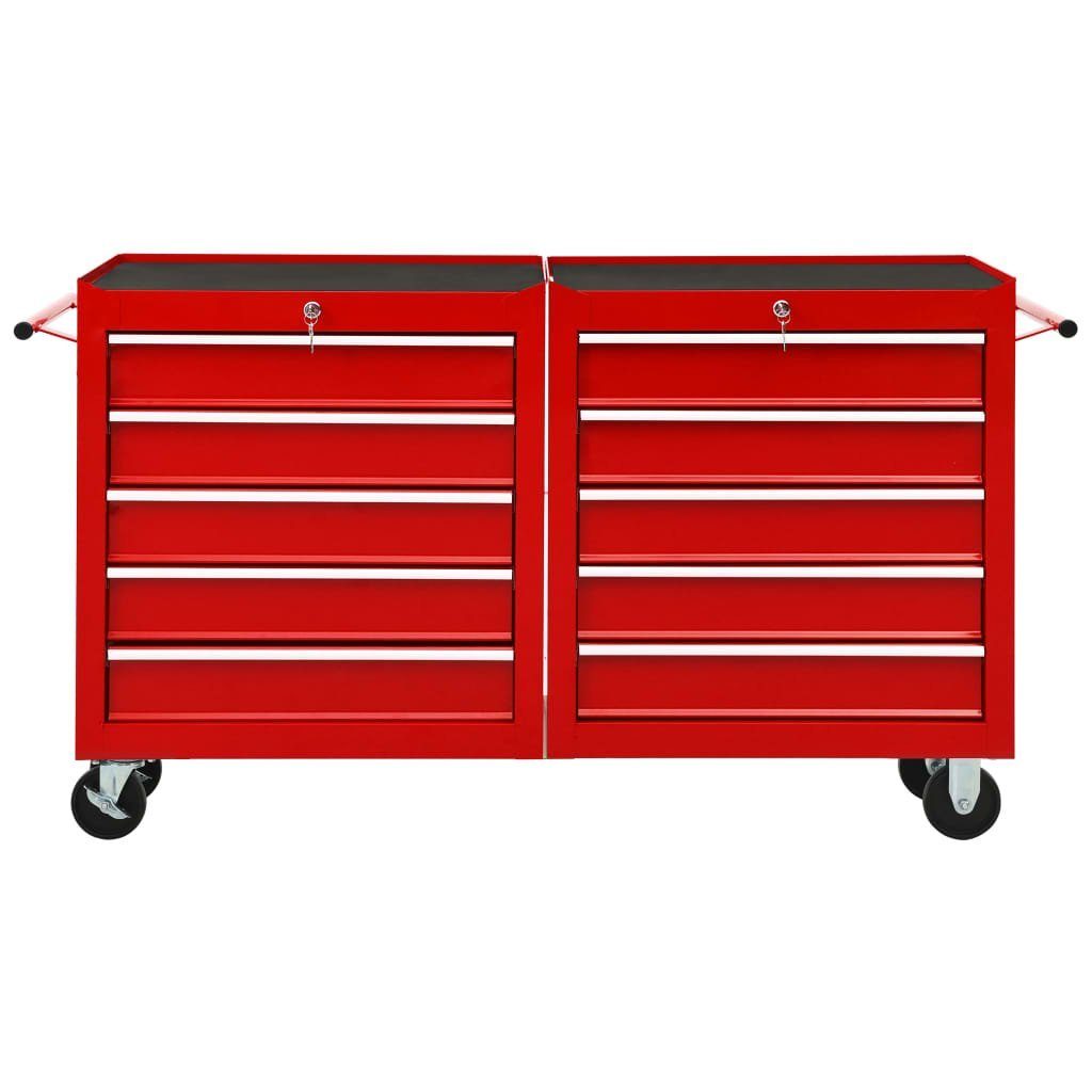 mit Schubladen (1 vidaXL 10 St) Werkzeugbox Rot Werkzeugwagen Stahl