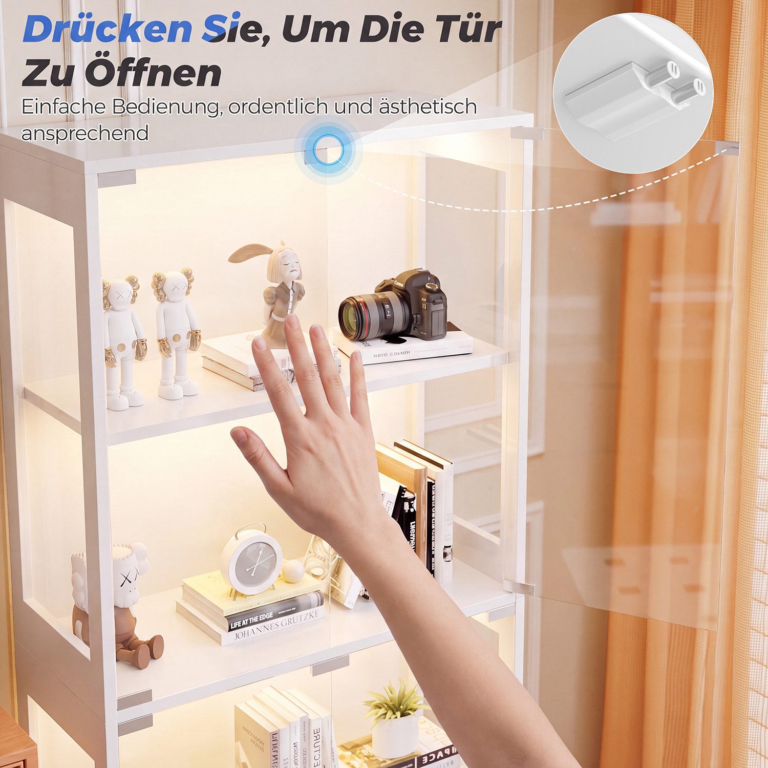 Furnicopia Glasvitrine mit RGB-LED-Beleuchtung Standvitrinen, vitrine Wohnzimmer (165*80*35 cm große multifunktionale Vitrine mit App-/manueller Beleuchtungsste – Bild 5 von 5