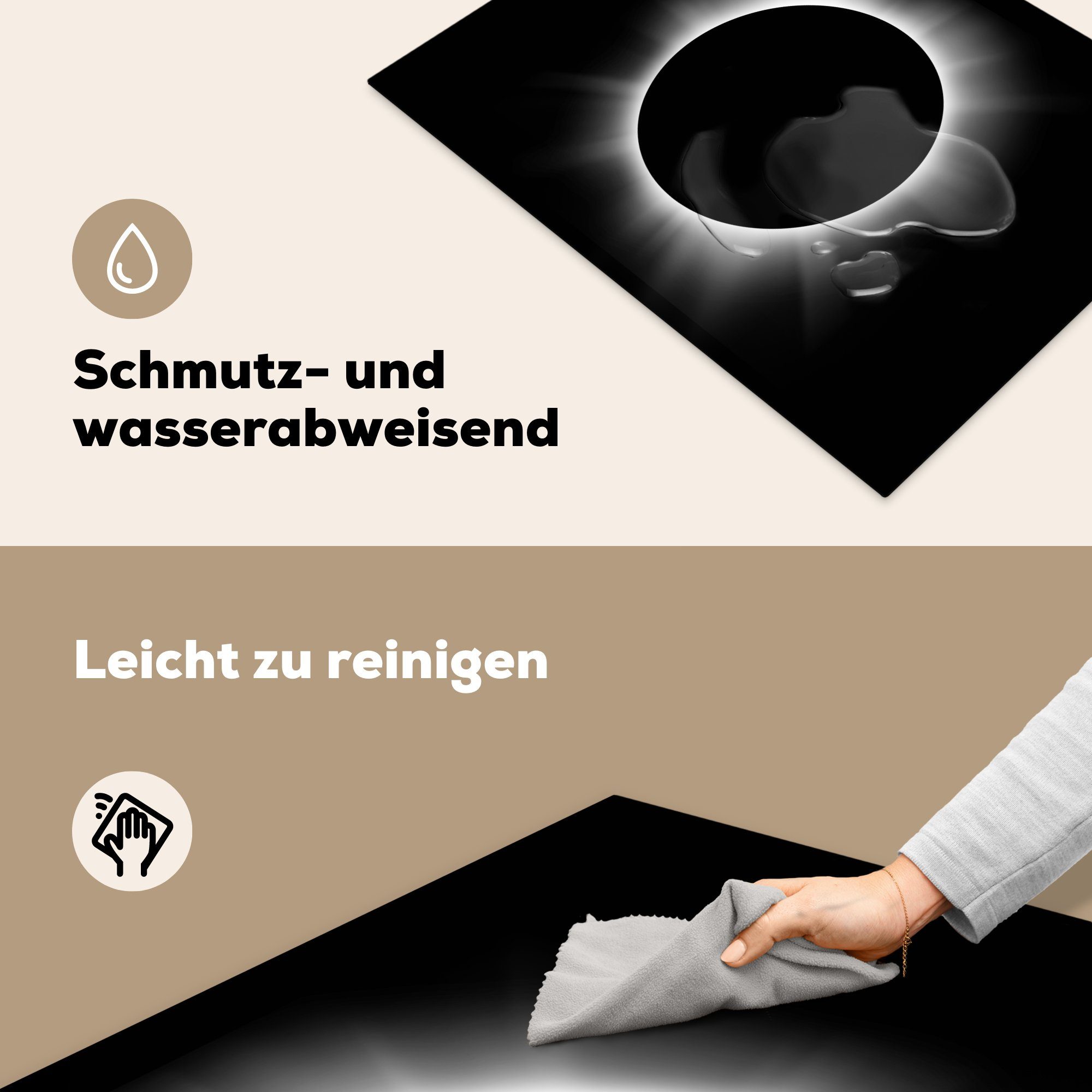 MuchoWow Herdblende-/Abdeckplatte Eine Illustration einer Arbeitsfläche tlg), Vinyl, cm, Ceranfeldabdeckung silbernem 70x52 mit Mobile nutzbar, Sonnenfinsternis Schein, (1