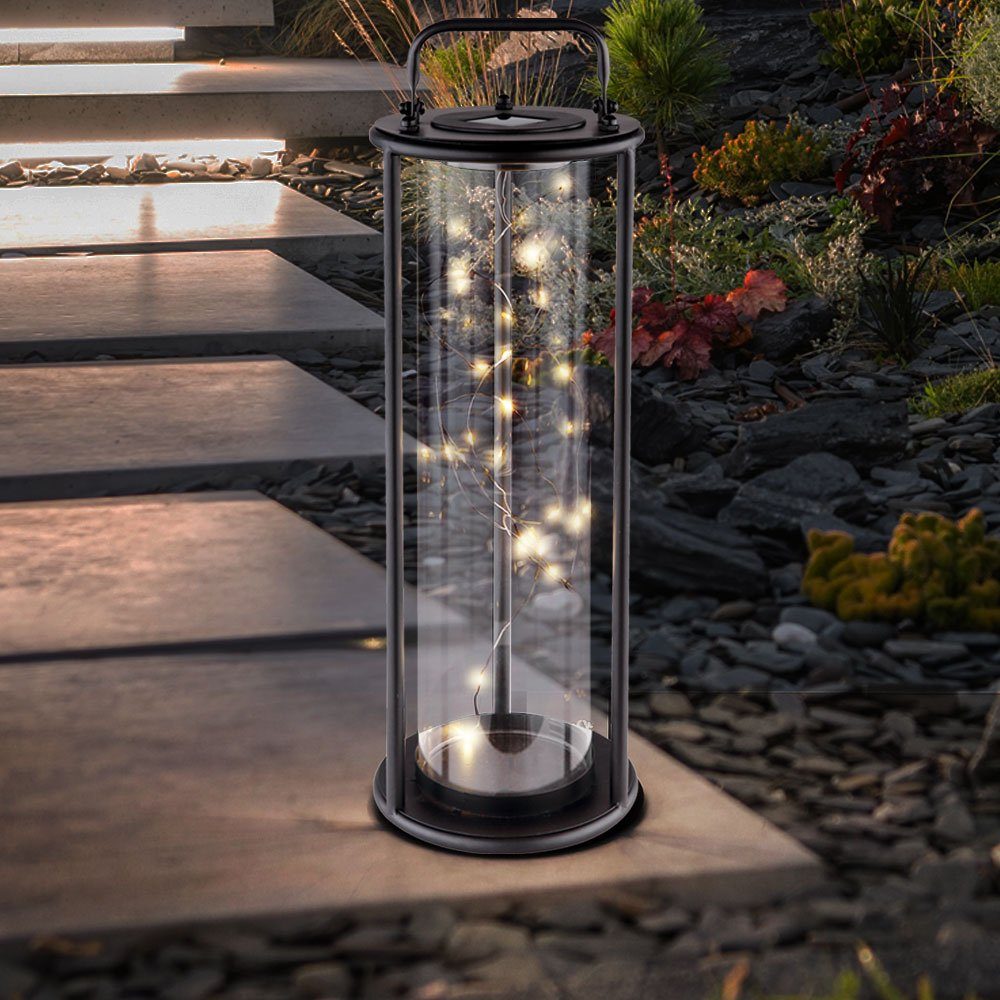 etc-shop Warmweiß, Stehlampe Garten Standleuchte verbaut, schwarz Glas Außen-Tischleuchte, LED-Leuchtmittel Balkon fest Solar LED