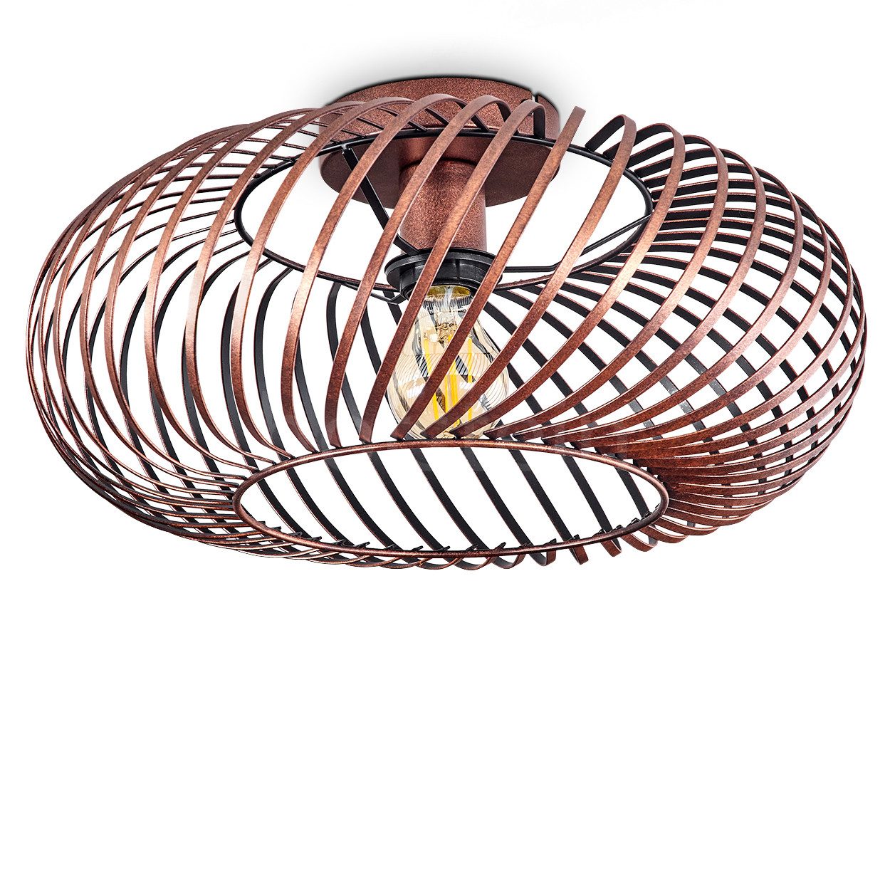 hofstein Deckenleuchte »Aidone« runde Deckenlampe aus Metall in Kupferfarben/Schwarz, ohne Leuchtmittel, 7, Ø40cm, Leuchte im Retro/Vintage-Design mit tollem Lichteffekt