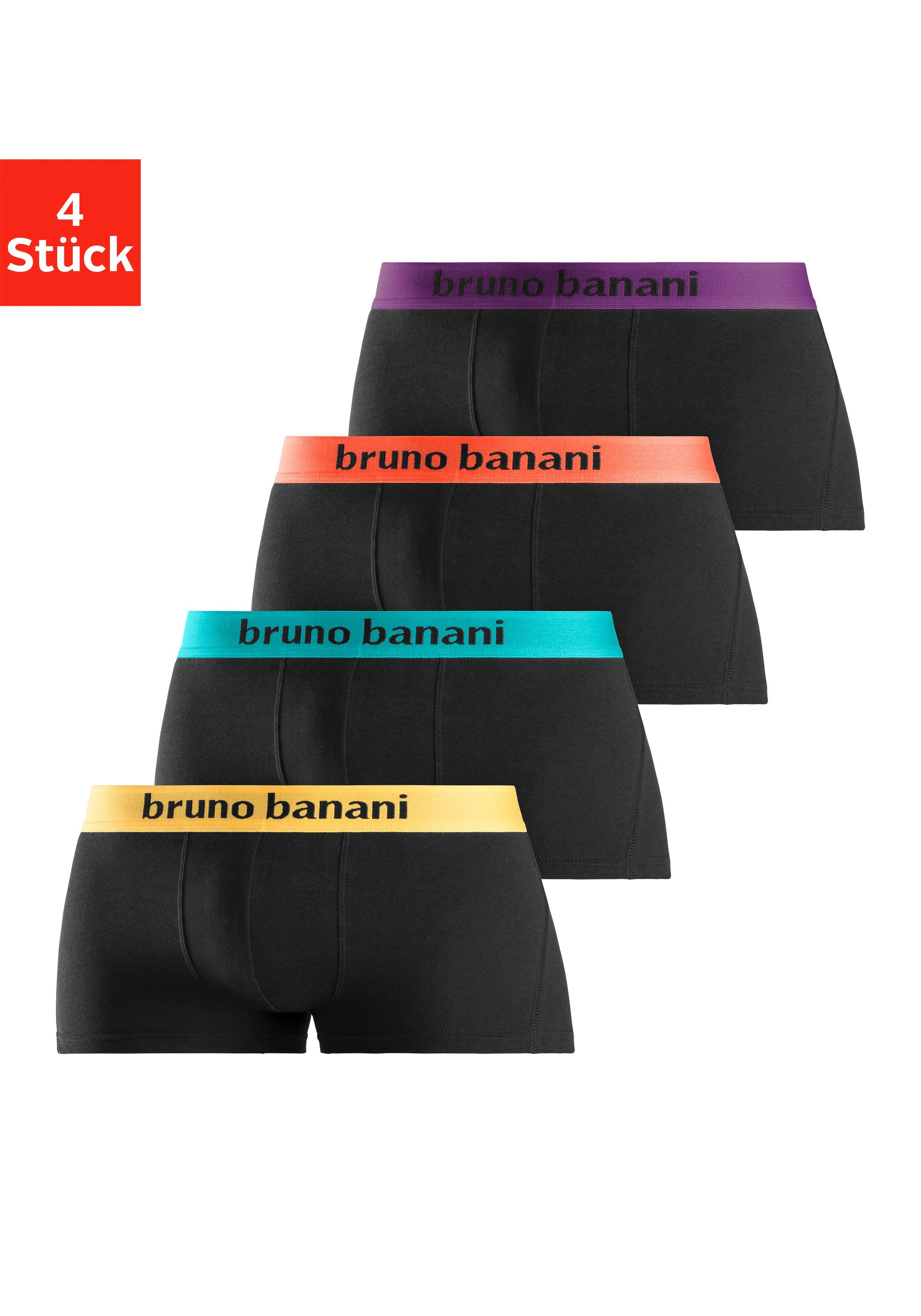 schwarz-türkis, in 4-St) (Packung, Hipster-Form Banani schwarz-orange, Bruno mit schwarz-gelb, Webbund Logo Boxershorts schwarz-lila