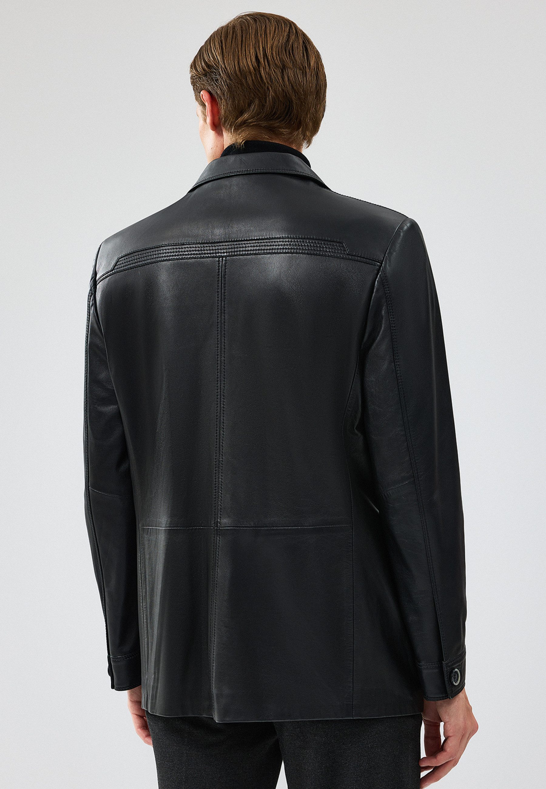 Derimod Lederjacke Kevin Blazer-Lederjacke Regular Fit, Knopfverschluss, Reverskragen, Kurz, Textilfutter