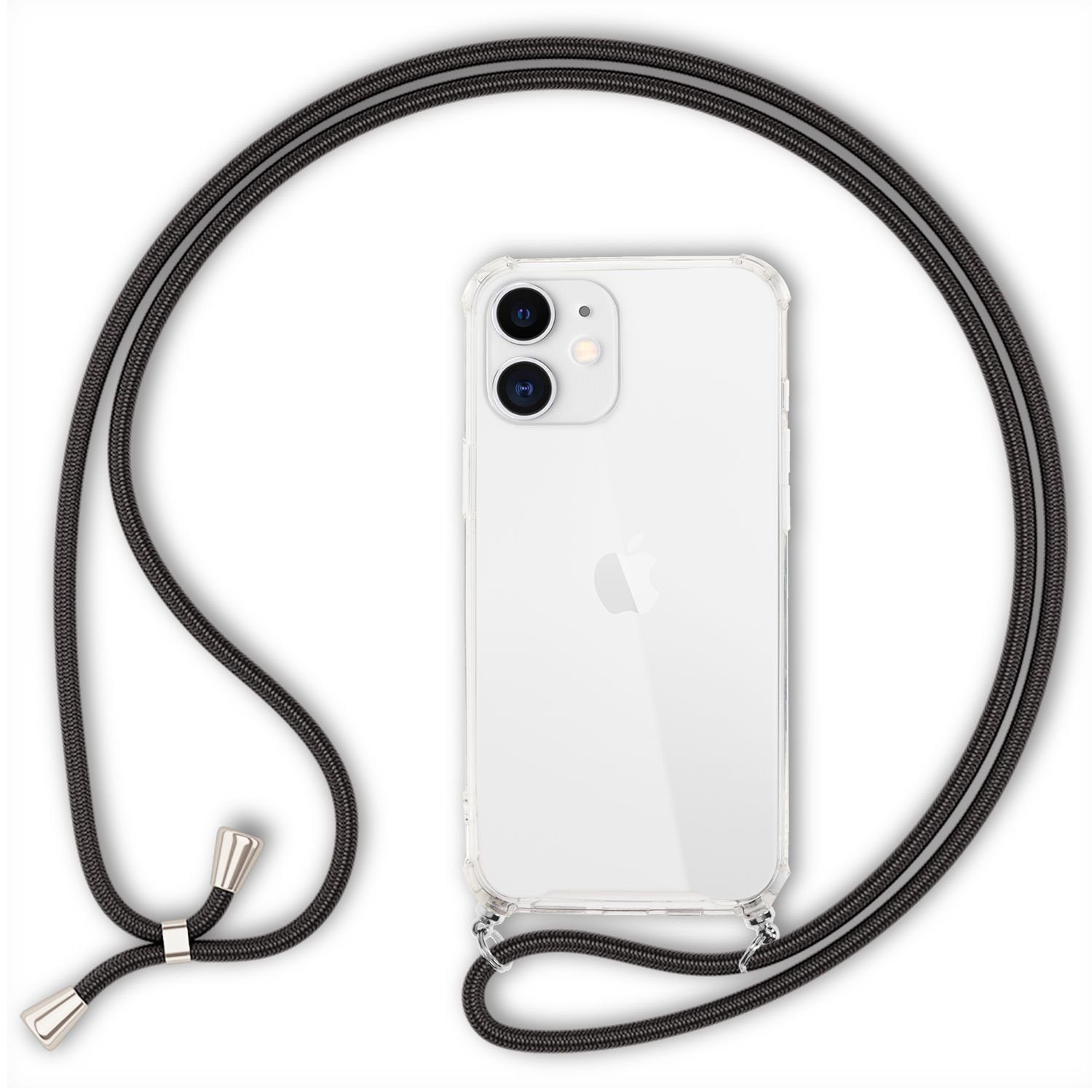 Nalia Apple iPhone 12 Mini, Klare Hybrid Hülle mit Kette / Schutzhülle zum Umhängen / Handyband