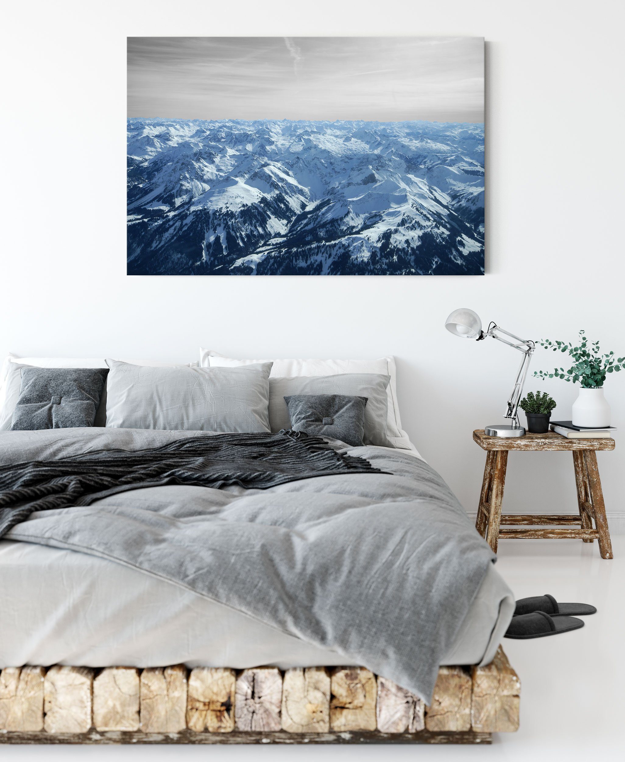 Schneespitzen, mit Schneespitzen Leinwandbild fertig Alpen bespannt, inkl. (1 Zackenaufhänger mit Alpen Pixxprint St), Leinwandbild