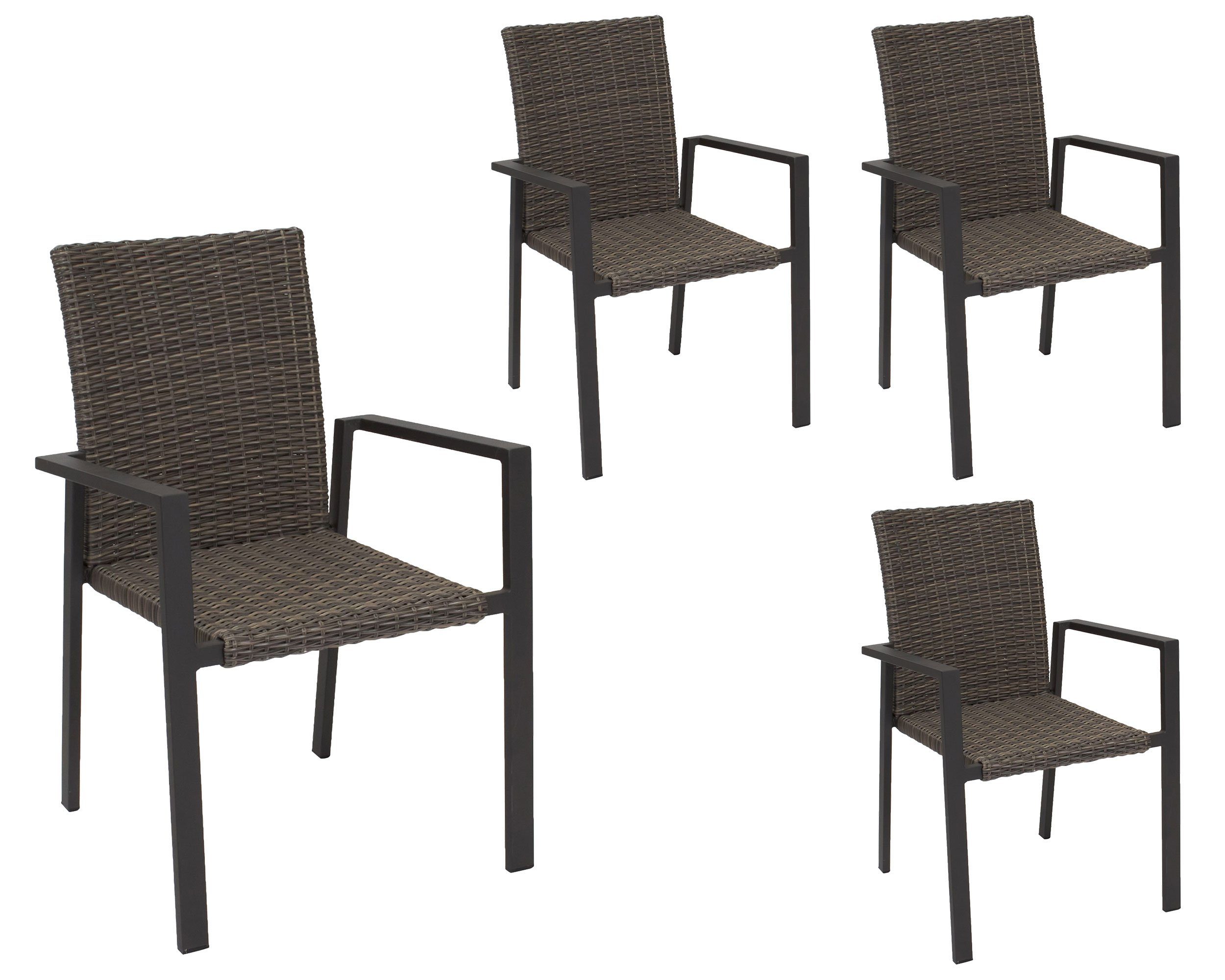 LC Garden Stapelstuhl LC Garden 4er Set »Komido« Stapelstühle omega braun 60x57x88cm stapelbare Armlehnstühle aus handgeflochtenem Polyrattan