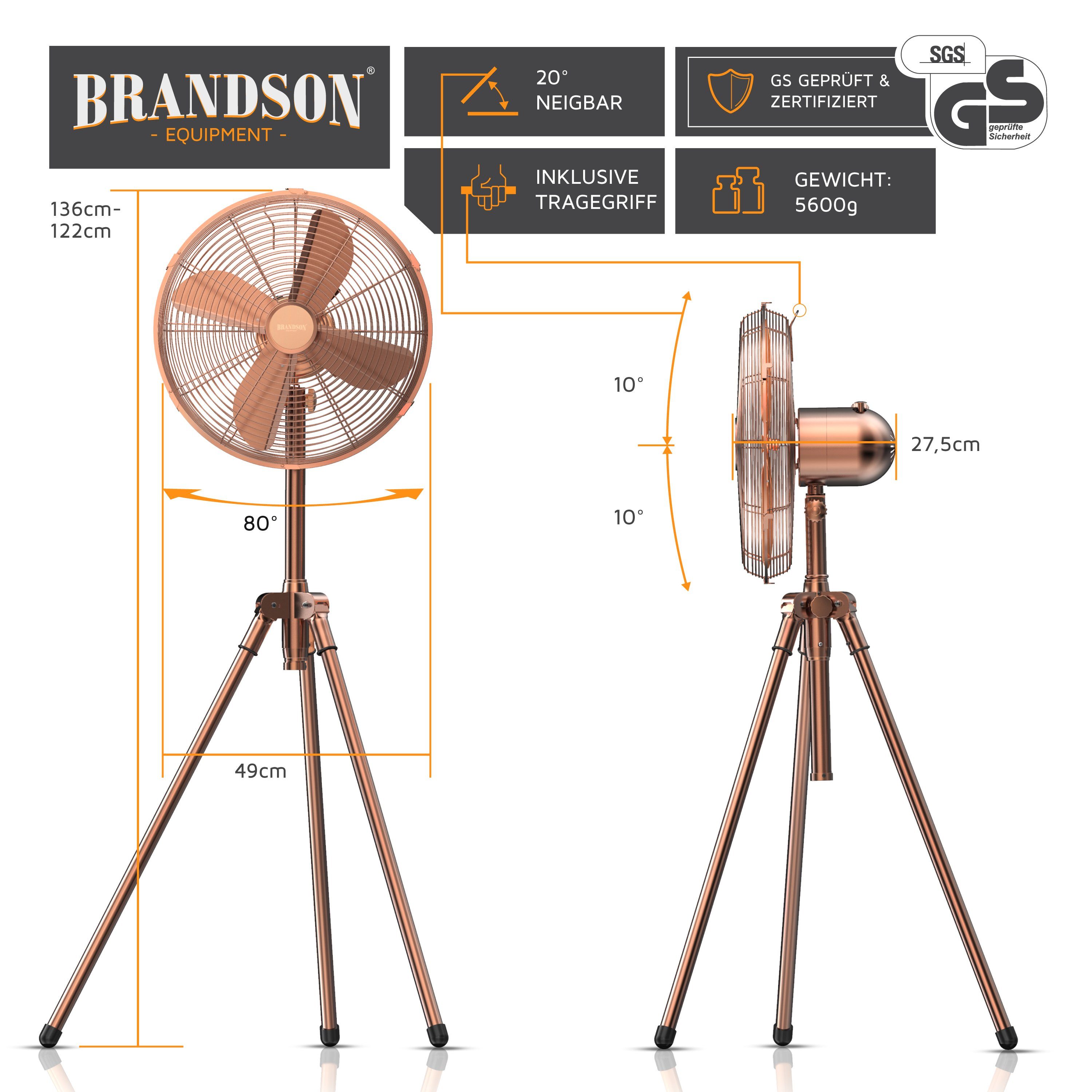 Brandson Design Tripod Standventilator 3 Stufen 3 Bein Stativ Oszillation 45cm 