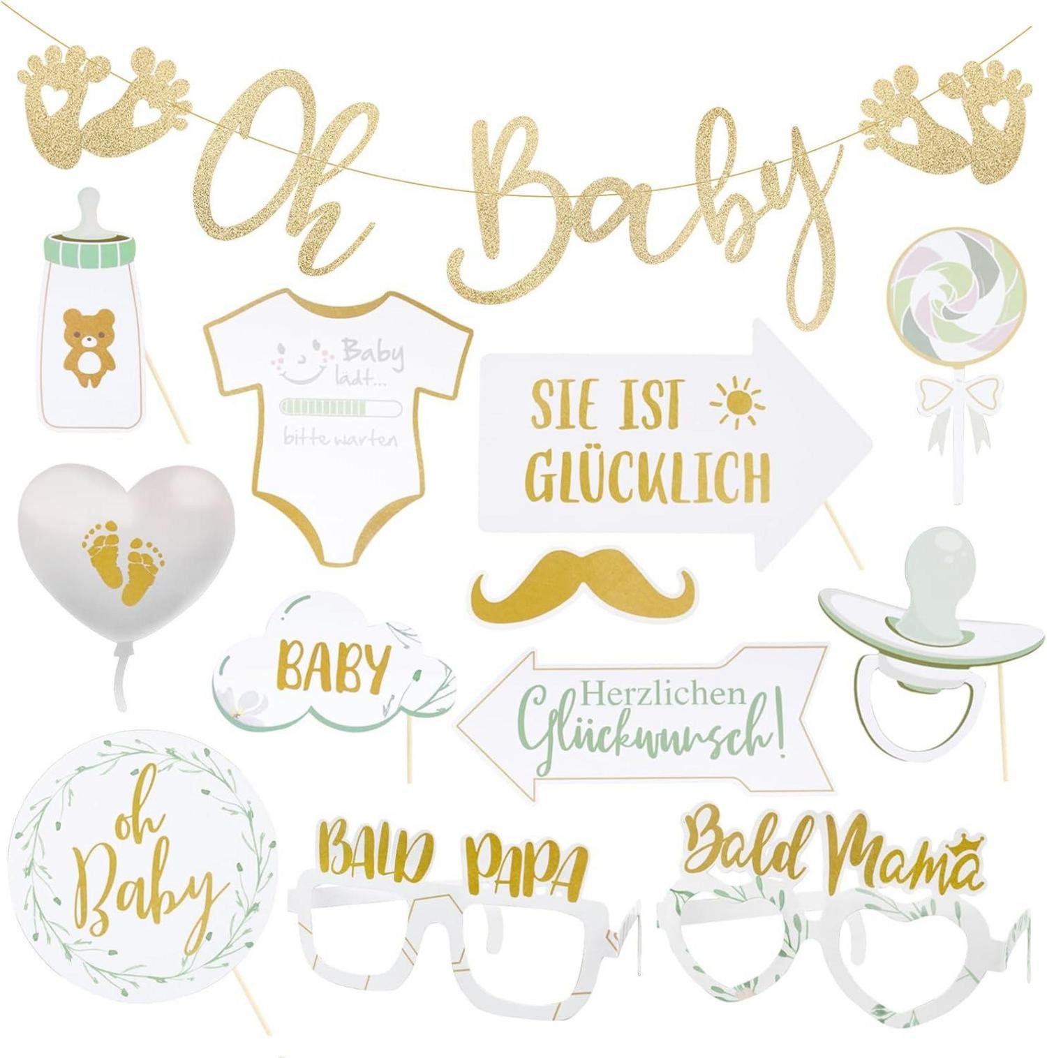 Hängedekoration Babyparty Deko Set Oh Baby Girlande Gold Fotorequisiten Baby Shower