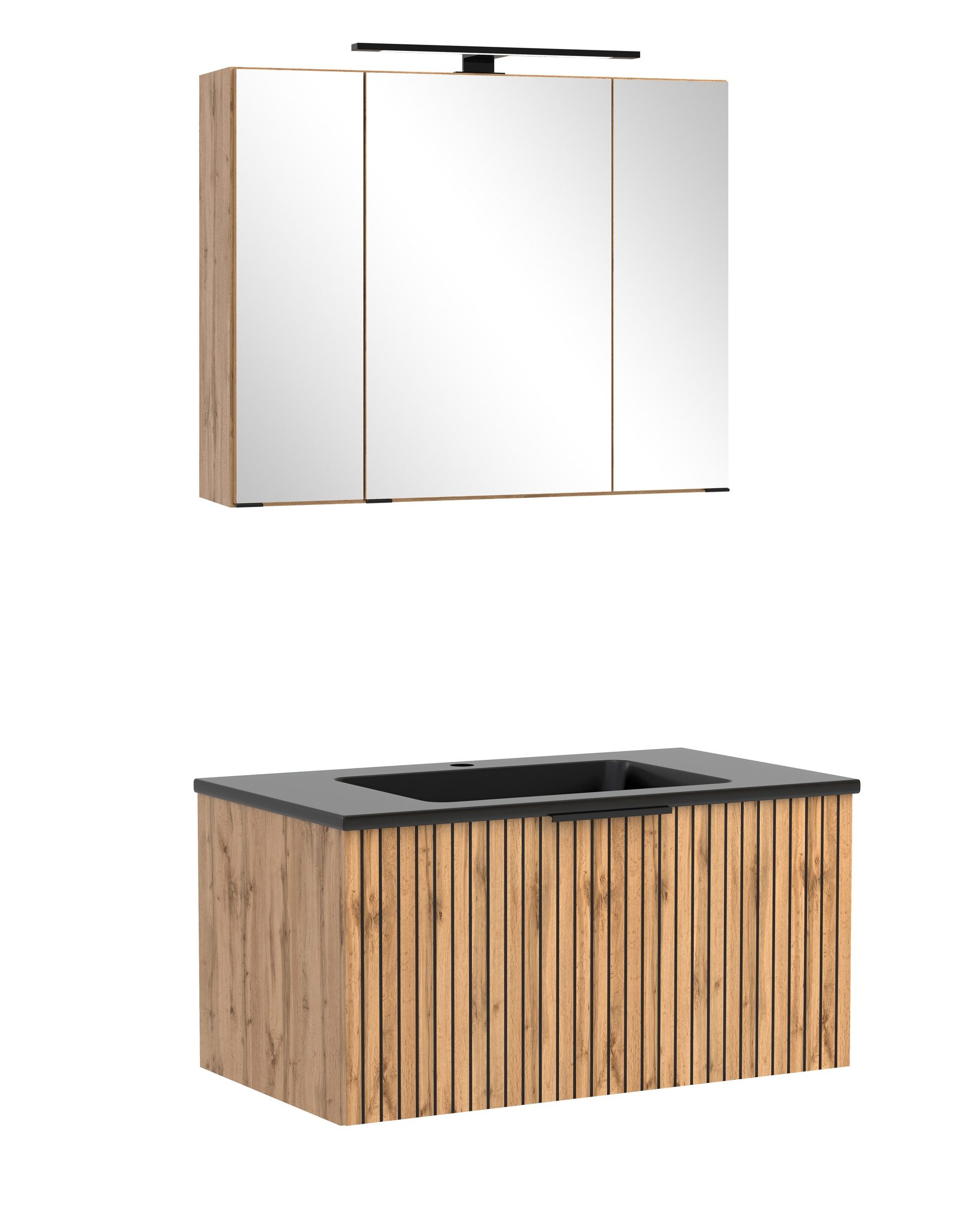 HELD MÖBEL Waschtisch-Set (2-tlg) in Wotaneiche, schwarz - 80x200x47cm (BxHxT), (2-tlg)