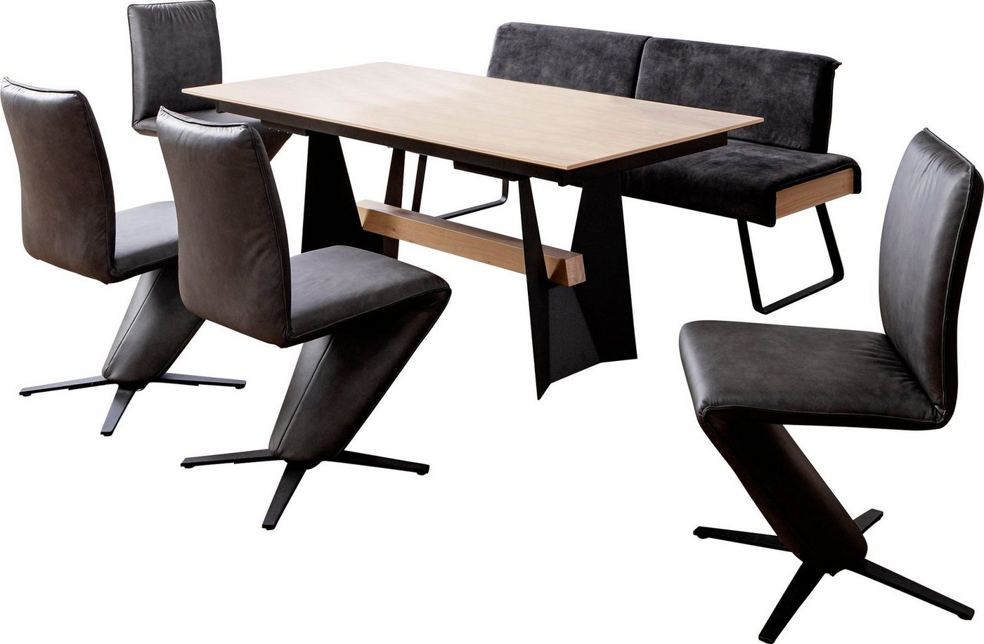 K+W Komfort & Wohnen Essgruppe »Deseo II«, (Set, 6-tlg), Solobank mit Rückenneigungsverstellung in 2 Breiten, 4 Drehstühle und Tisch 180x90 cm-HomeTrends