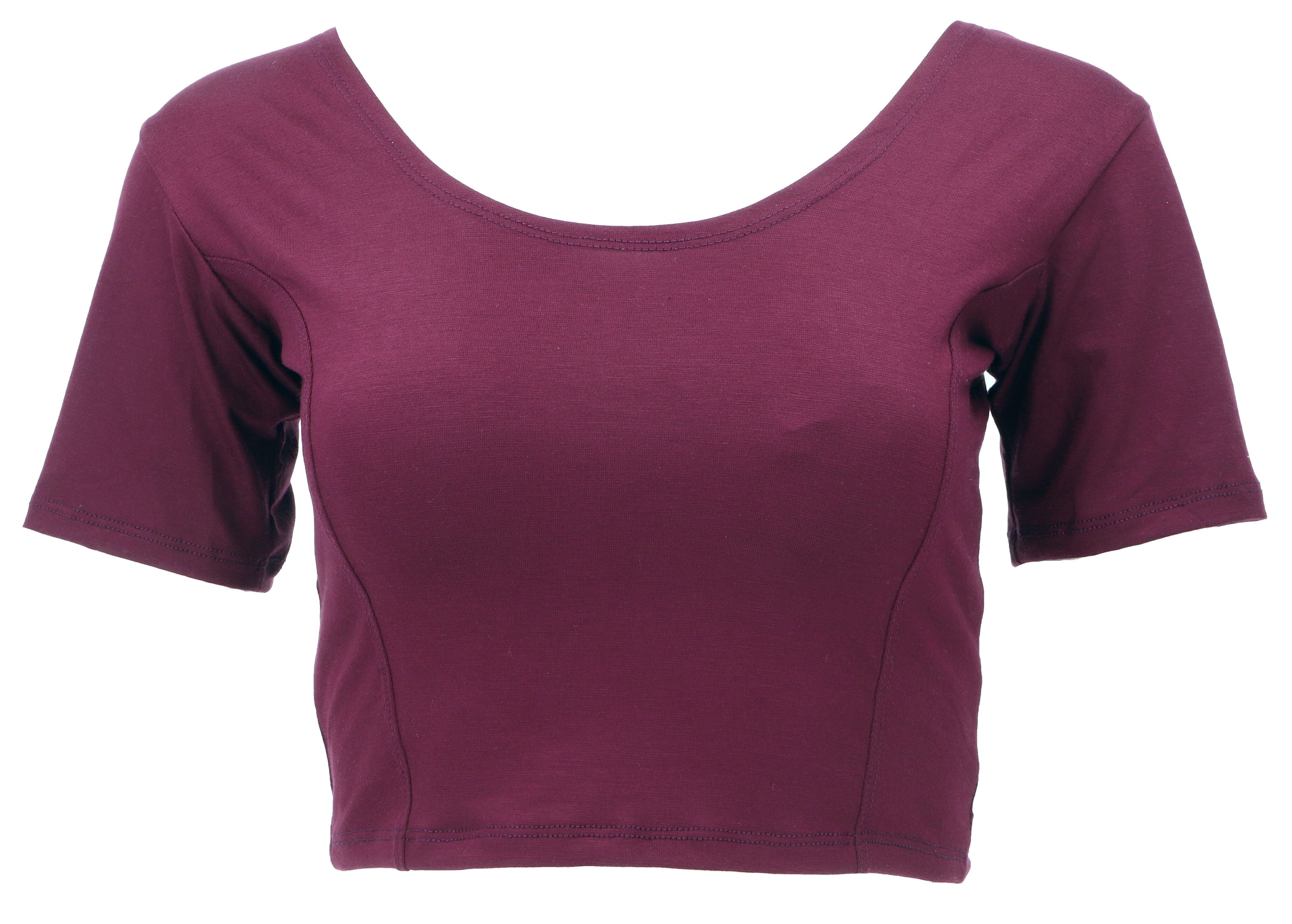 T-Shirt Basic Yogatop, bauchfreies Choli Top - weinrot