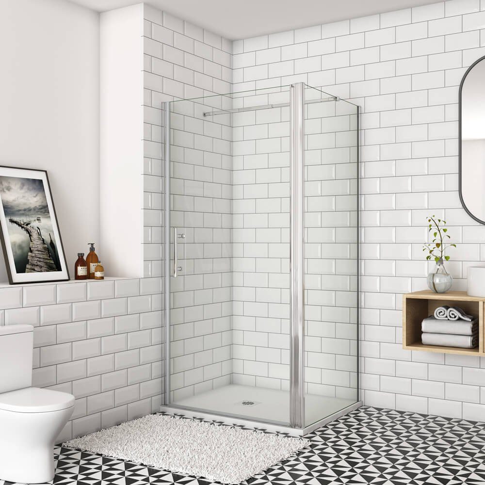 duschspa Eckdusche 185cm ESG Eckeinstieg Duschkabine Pendeltür Drehtür + Seitenwand, BxT: 70x70 cm, Einscheibensicherheitsglas, Sicherheitsglas, Set, ebenerdiger Einbau möglich