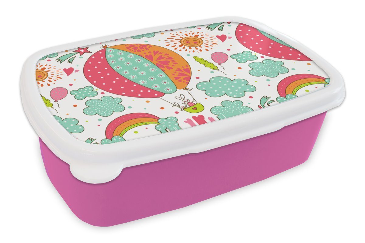 Brotbox Schnittmuster Brotdose rosa für Erwachsene, Mädchen, Baby, Kunststoff, Snackbox, (2-tlg), MuchoWow - Kaninchen Lunchbox - Kinder, Kunststoff