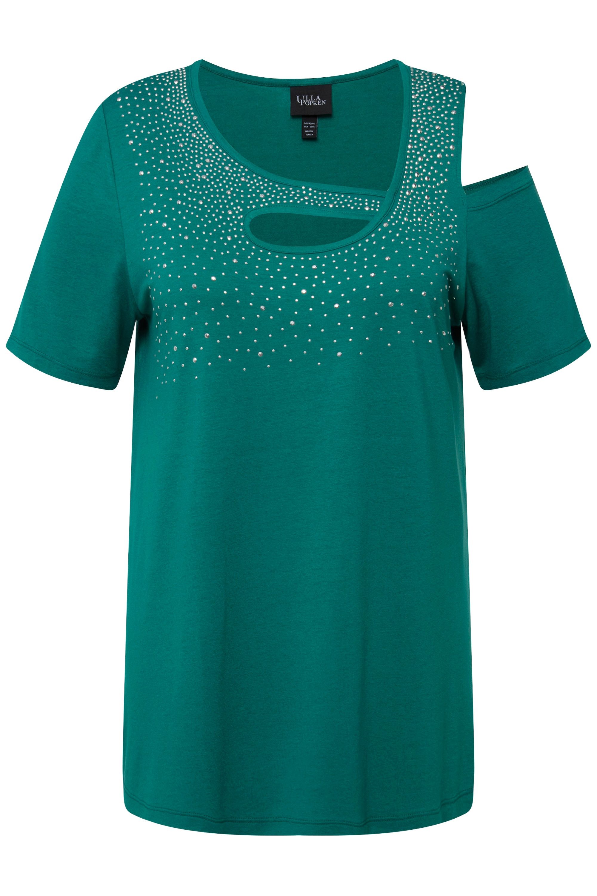 Ulla Popken T-Shirt T-Shirt Ziersteine A-Linie Cut-Outs Halbarm günstig online kaufen