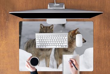 MuchoWow Gaming Mauspad Wolf - Schnee - Tiere (1-St), Büro für Tastatur und Maus, Mousepad Gaming, 90x60 cm, XXL, Großes