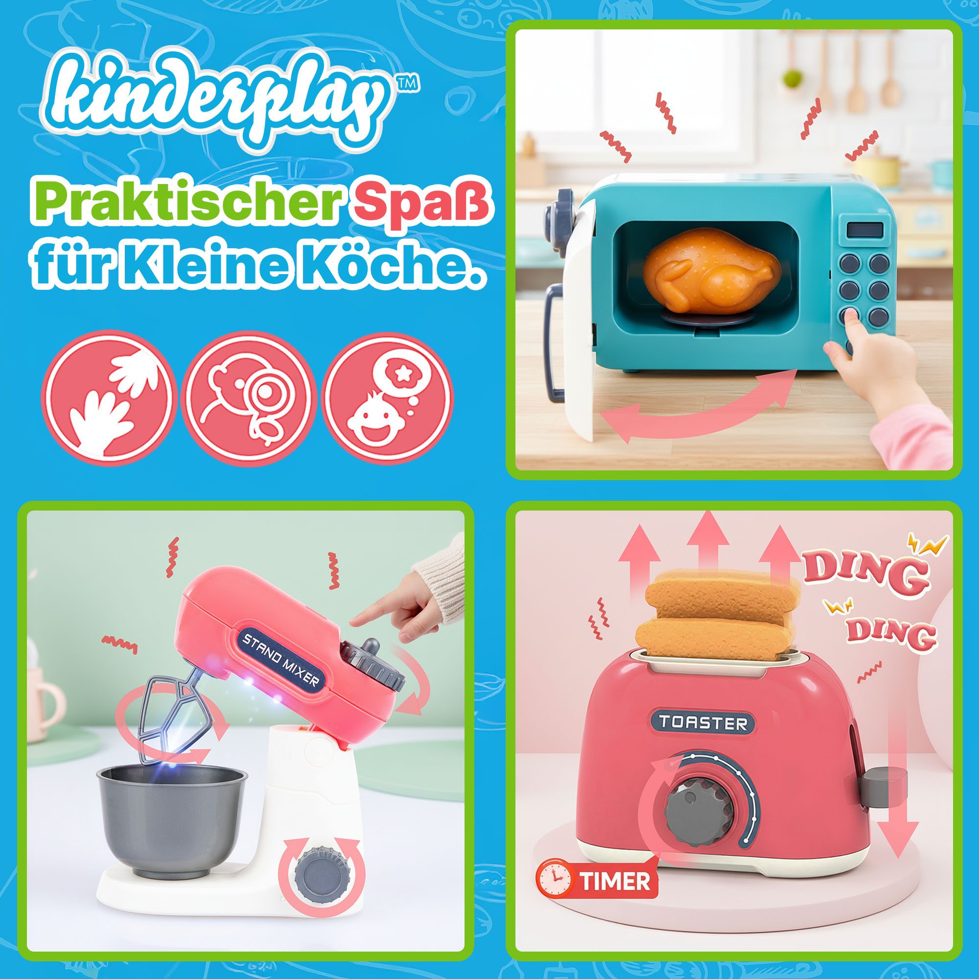 kinderplay Spielküche Kinder Küchen-Set – realistisches Spielzeug – Kochen lernen – Zubehör Kunststoff