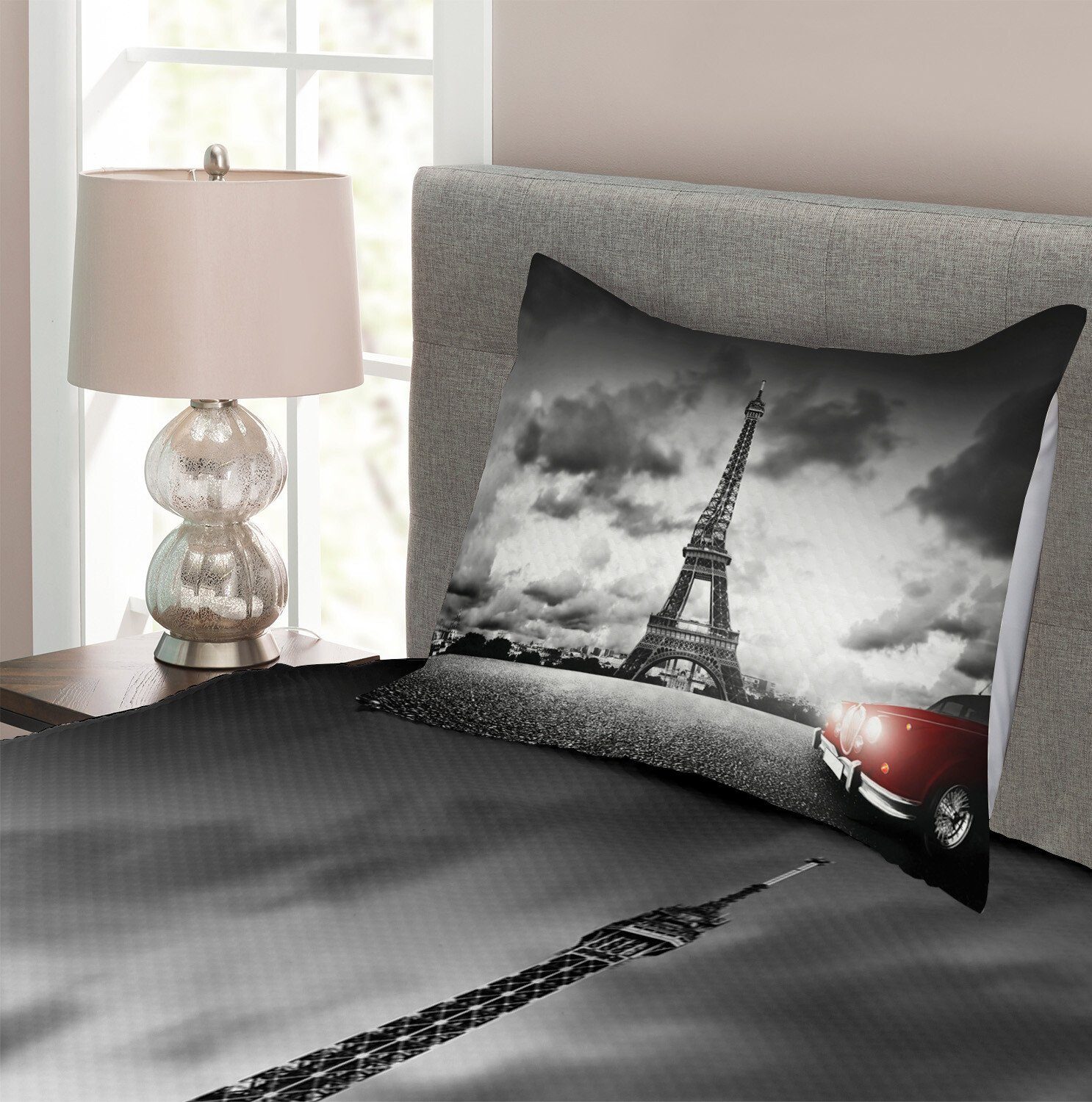Waschbar, Eiffelturm Abakuhaus, mit Set Paris wolkigen Tagesdecke Kissenbezügen Tag