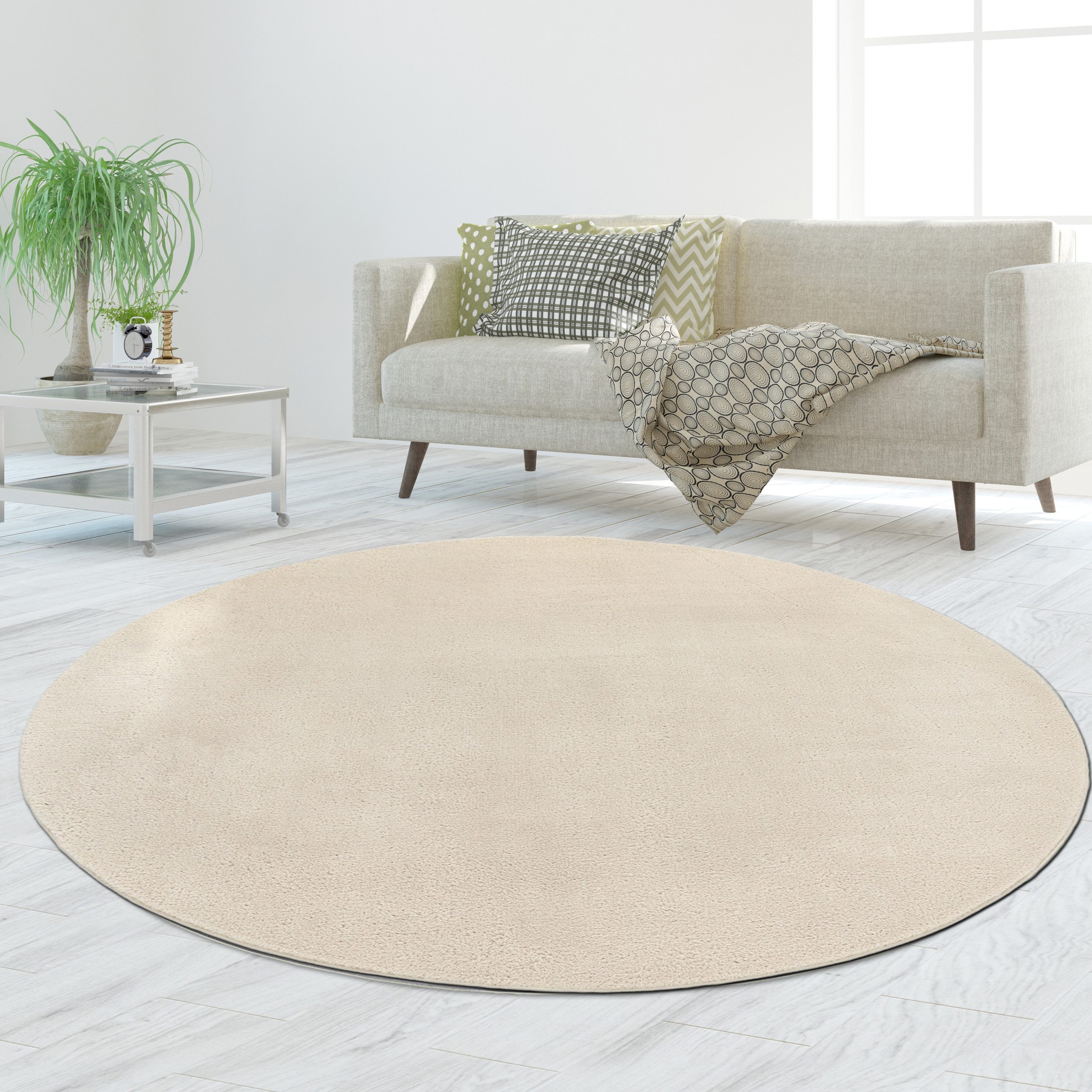 TeppichHome24 Teppich Weicher Creme Teppich pflegeleicht und waschbar, rund