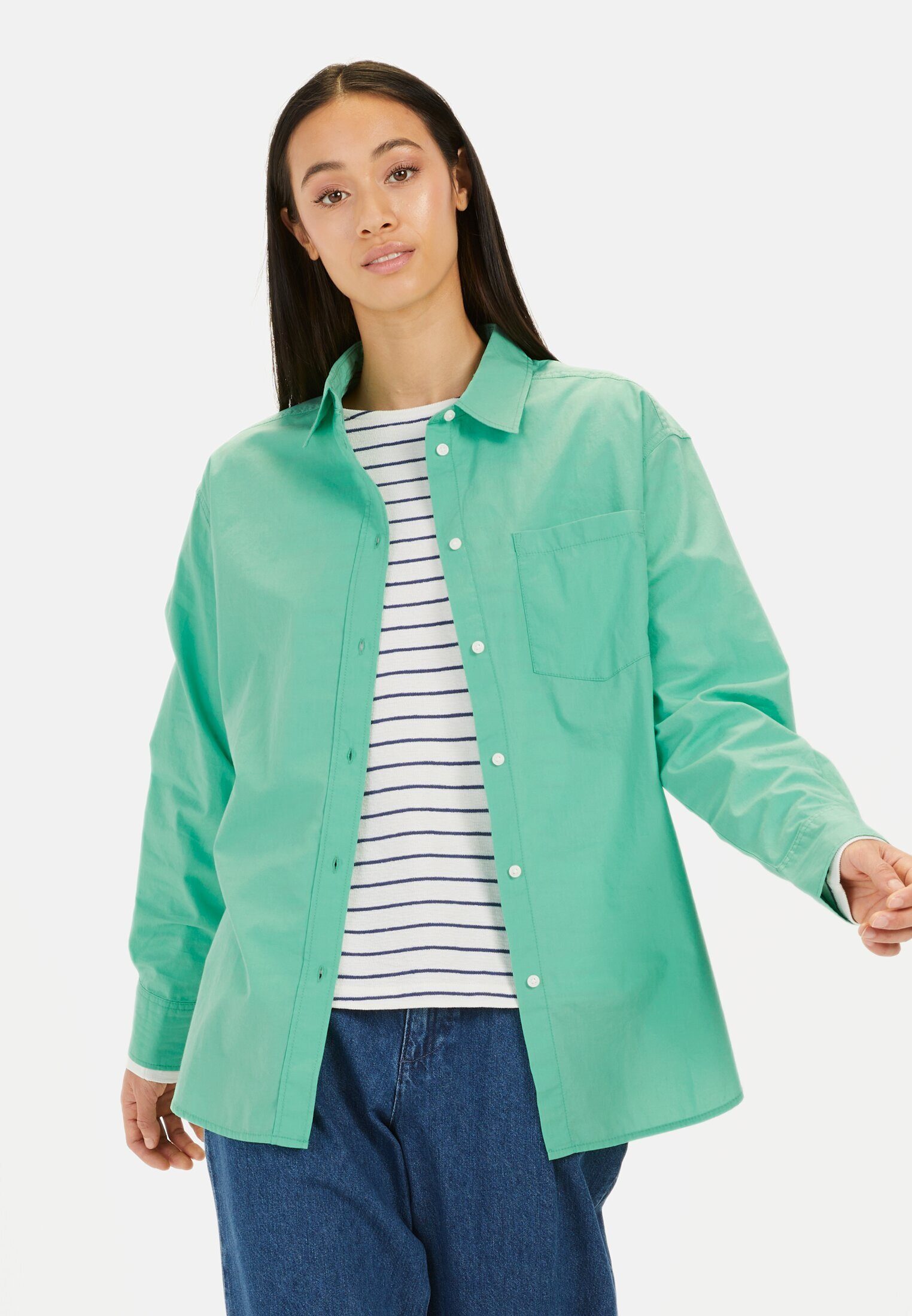 camel active Hemdbluse aus Baumwolle Langarm Button-Down unifarben günstig online kaufen