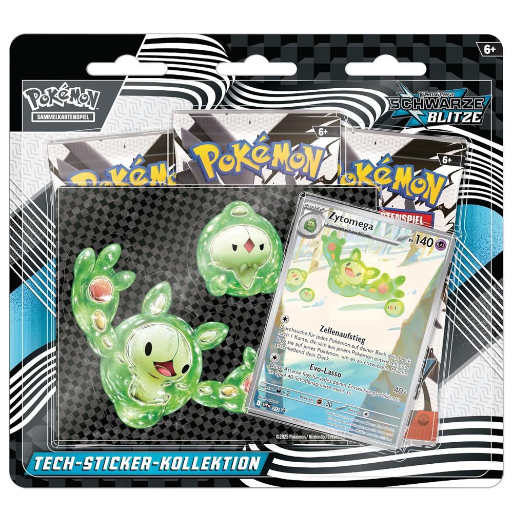 POKÉMON Sammelkarte Zytomega 3 Booster-Packs & Sticker Pokemon Sammel-Karten deutsch