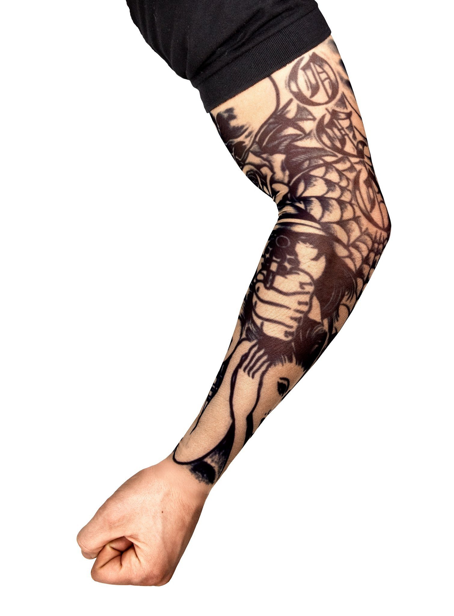 Maskworld Kostüm Killer Tattoo Ärmel - Fasching Halloween Karneval, Ein realistisch wirkender Tattoo Ärmel zum Überziehen