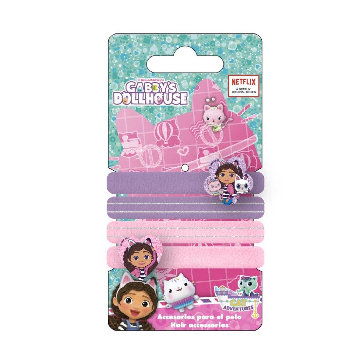 Cerda Zopfhalter Gabby’s Dollhouse – 4 bunte Zopfgummis für Schule & Freizeit