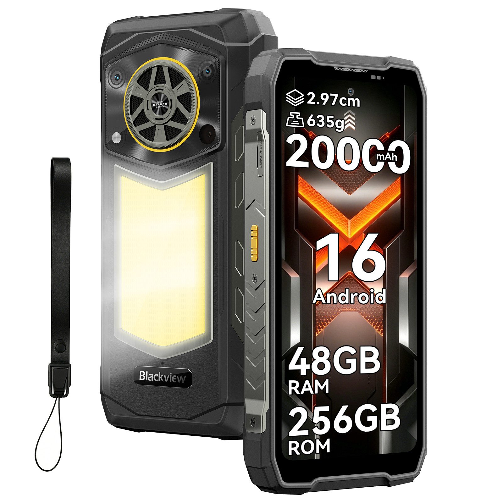 blackview ROCK 5 Android 16 Outdoor handy 20000 mAh Akku mit Campingleuchte Smartphone (6.78 Zoll, 256 GB Speicherplatz, 108 MP Kamera, 2,4K Display 120 Hz, Helio G100, 108 MP, Campinglampe, 5W Lautsprecher)