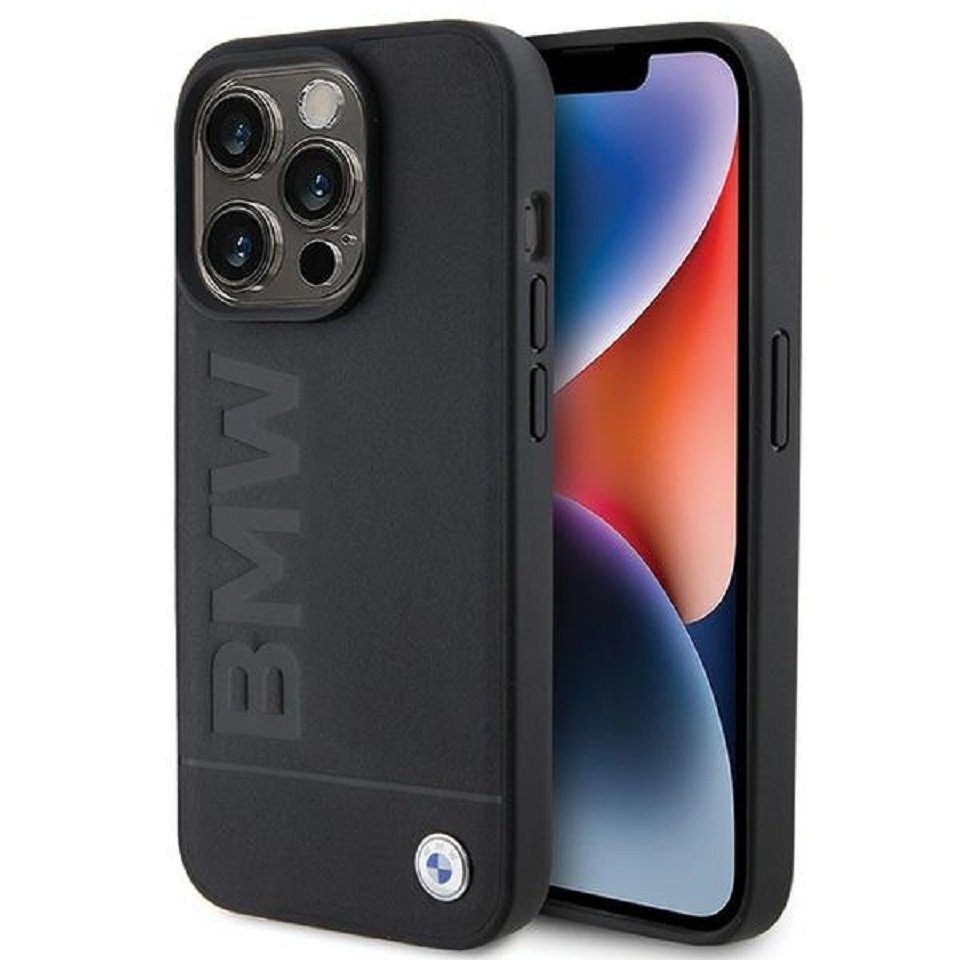 BMW Handyhülle Case iPhone 15 Pro MagSafe kompatibel Echtleder schwarz 6,1 Zoll, Kantenschutz