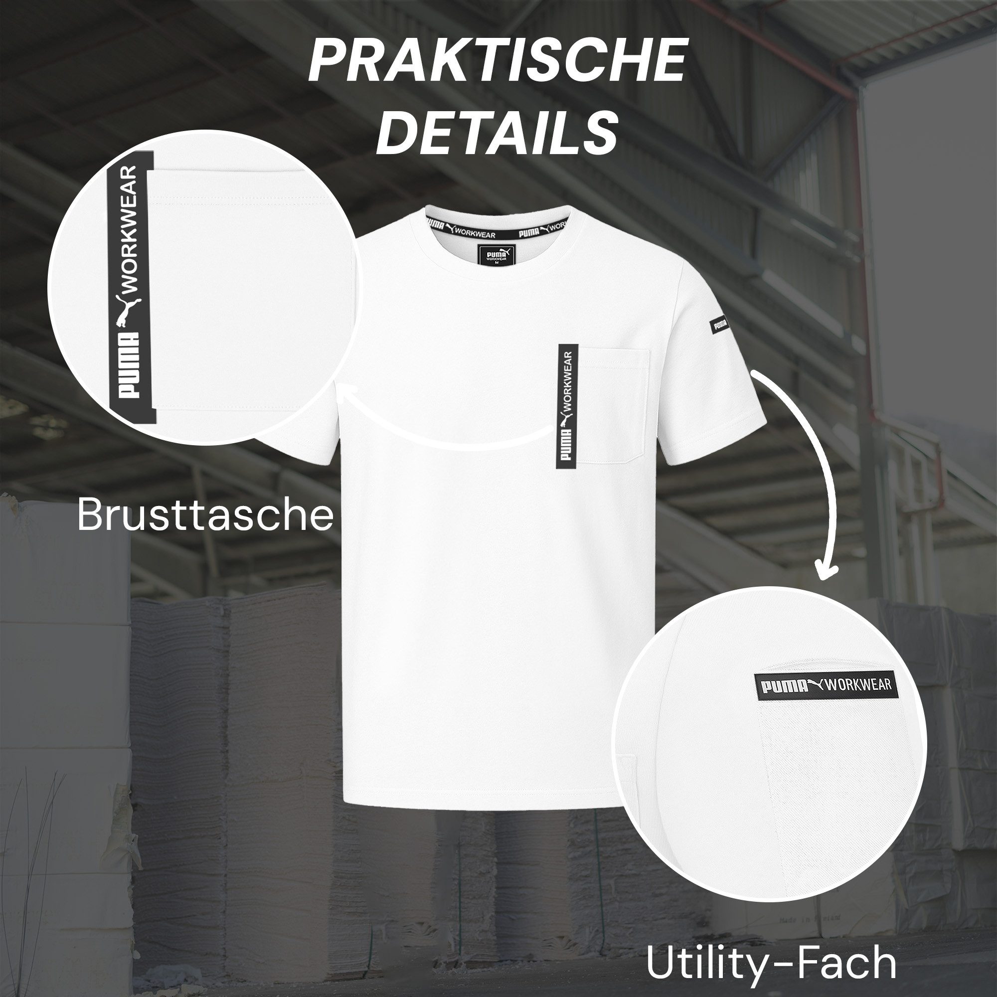 PUMA Workwear T-Shirt ADVANCED Arbeitsshirt - Herren Shirt mit Brusttasche - Utility Fach Strapazierfähiges und atmungsaktives Gewebe, für Handwerk und Logistik