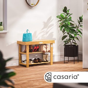 Casaria Schuhbank (1-St), mit Sitzfläche 70x46x33cm 160kg Belastbarkeit 3 Ebenen Akazie Holz