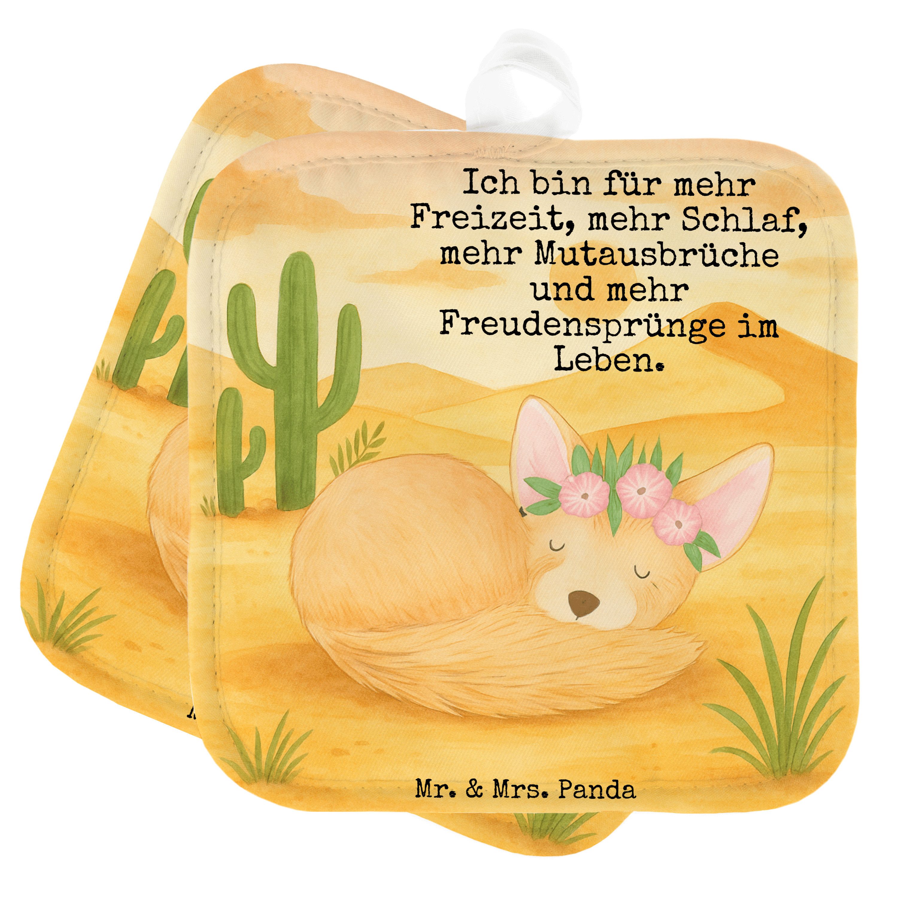 Mr. & Mrs. Panda Topflappen Wüstenfuchs Blumen Design, Topflappen, Weiß, Afrika, Topflappen Set, (Packung), Topflappen im Doppelpack Afrika Topfuntersetzer