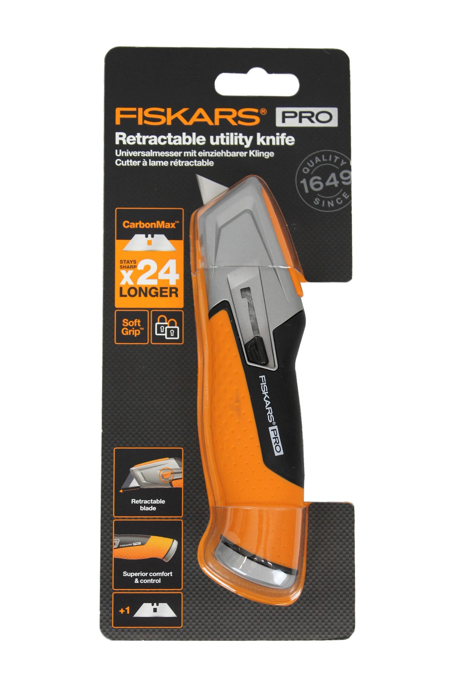 Fiskars Universalmesser CarbonMax Universalmesser mit einziehbarer Klinge