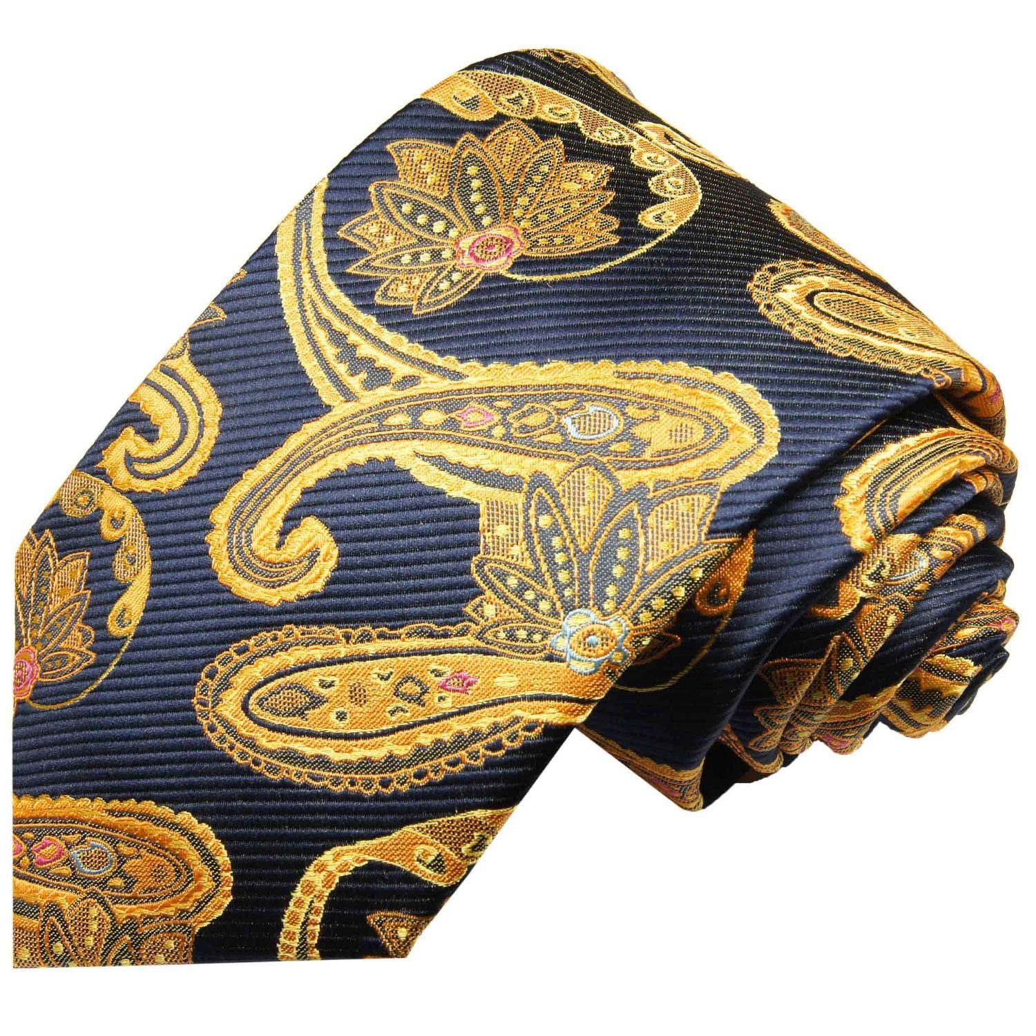 Paul Malone Krawatte Elegante Seidenkrawatte Herren Schlips paisley brokat 100% Seide Breit (8cm), blau gelb gold 2025 blau gold