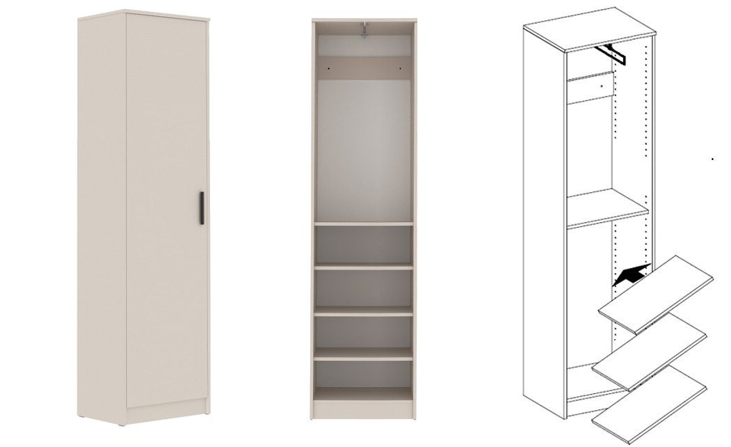 Marmex Möbel Mehrzweckschrank Grant G20 graubeige cashmere Kleiderschrank 52 x 195 x 40 (1-St) Scharniere-Soft-Close, ausziehbare Kleiderstange – Bild 2 von 5