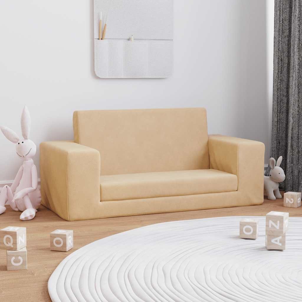 vidaXL Kindersofa, Kinder-Schlafsofa 2-Sitzer Creme Weicher Plüsch