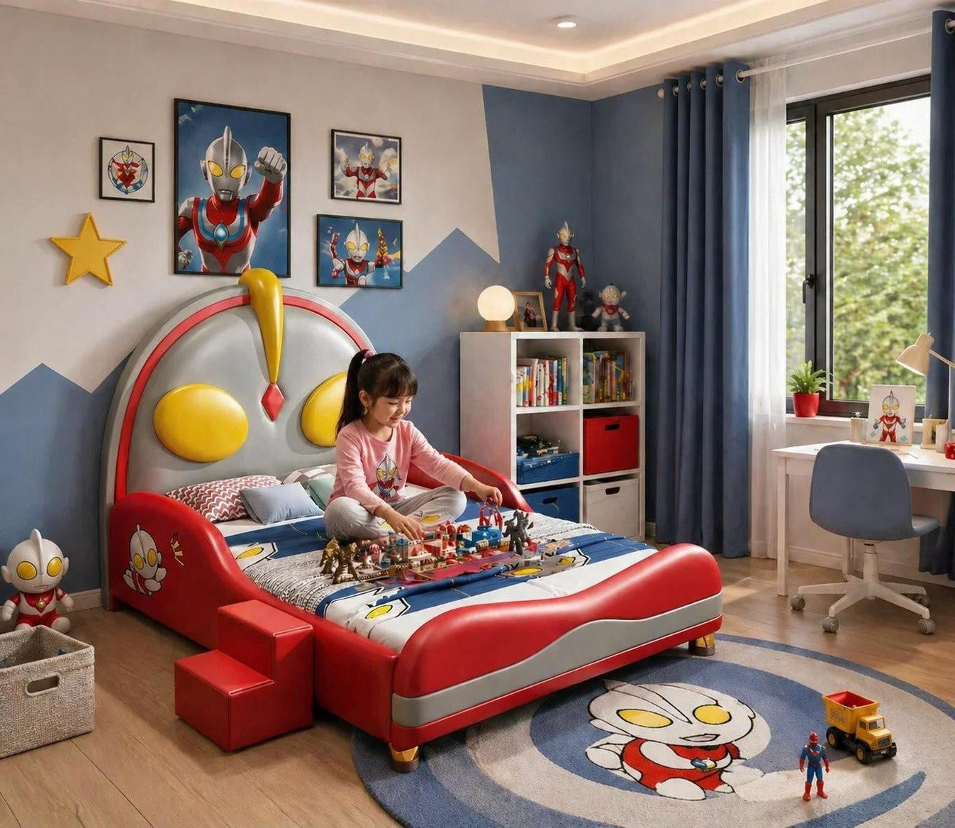 Xlmoebel Kinderbett Multifunktionales rotes Holz-Kinderbett mit Trittstufe, Made in Europa