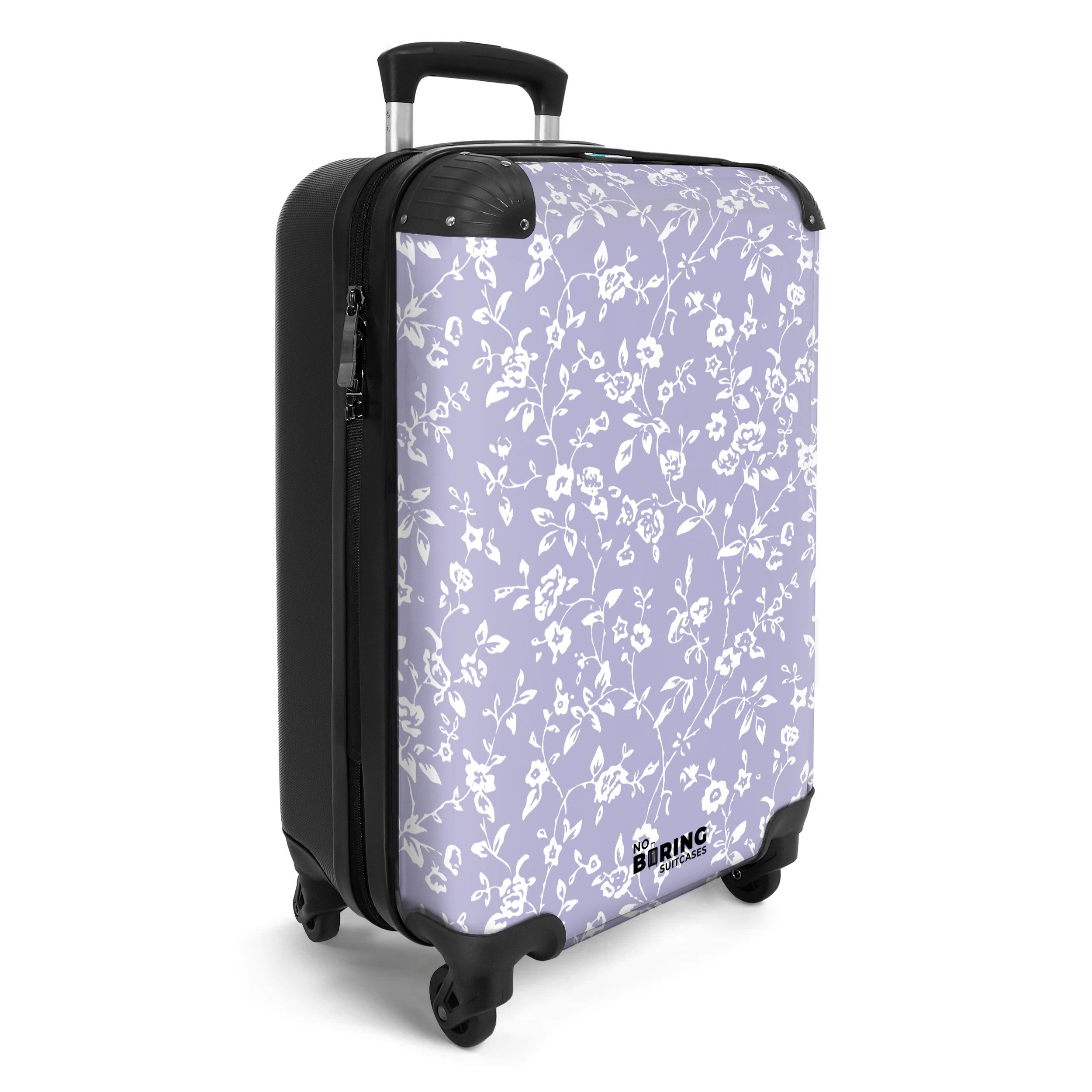 NoBoringSuitcases.com© Hartschalen-Trolley Helles Violett mit floralem günstig online kaufen