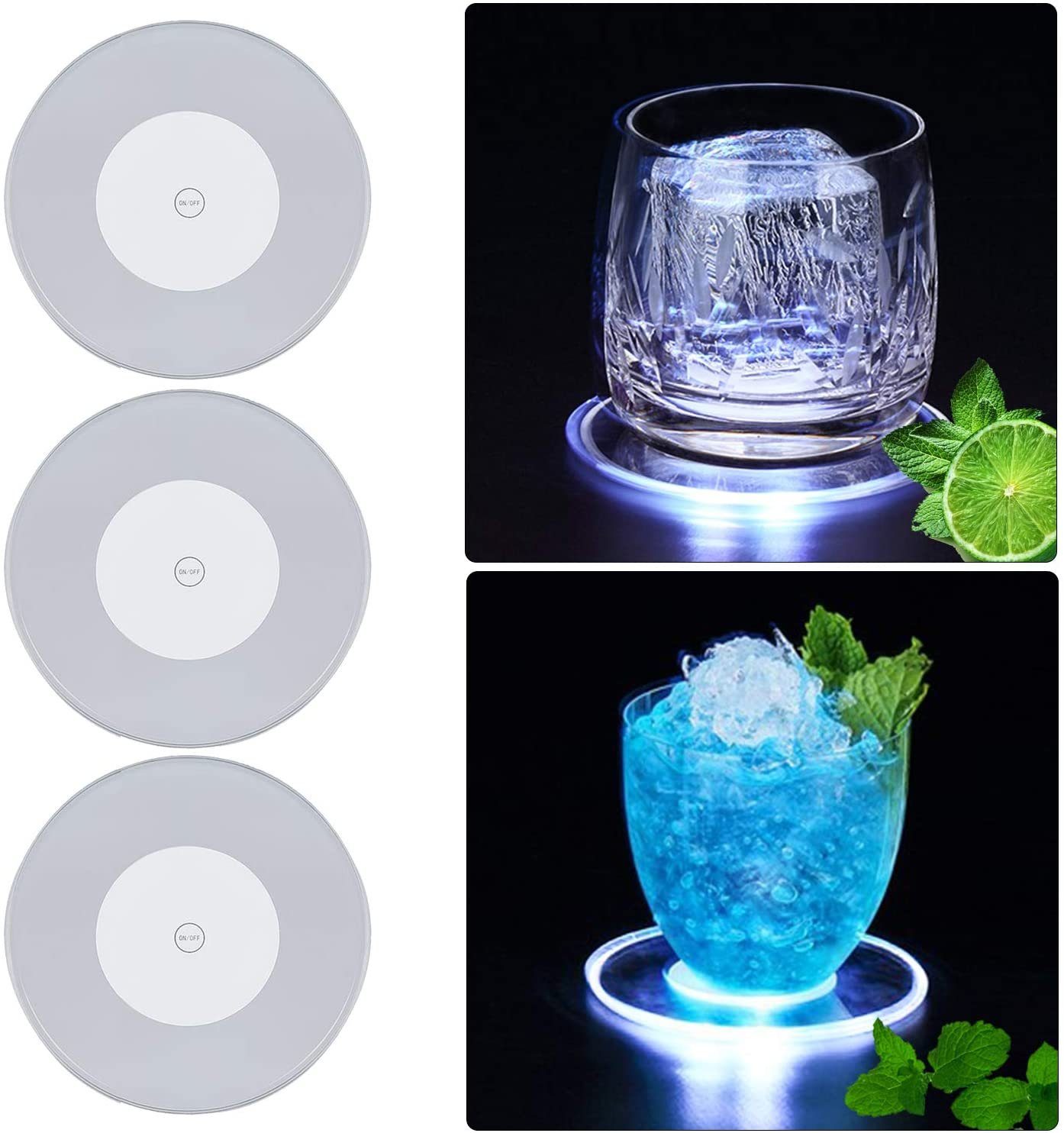 PRECORN 2er Set LED Untersetzer Leuchtuntersetzer Bierdeckel Leuchtend für  Getränke Wasserdichter Untersetzer Acryl Rund für Gläser Flaschen Partys
