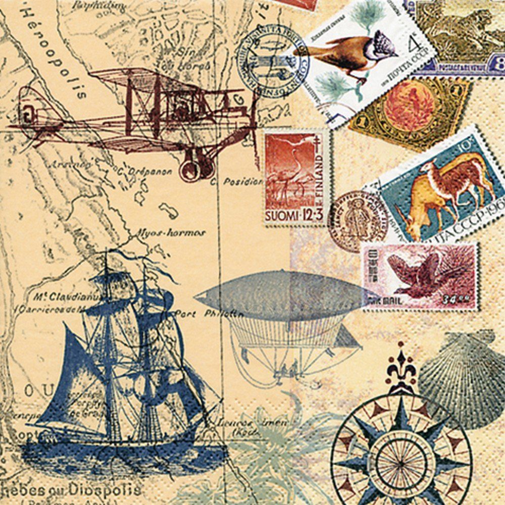 Serviettenshop Papierserviette 20 Servietten Around the world - Um die Welt 33x33cm, (20 St)