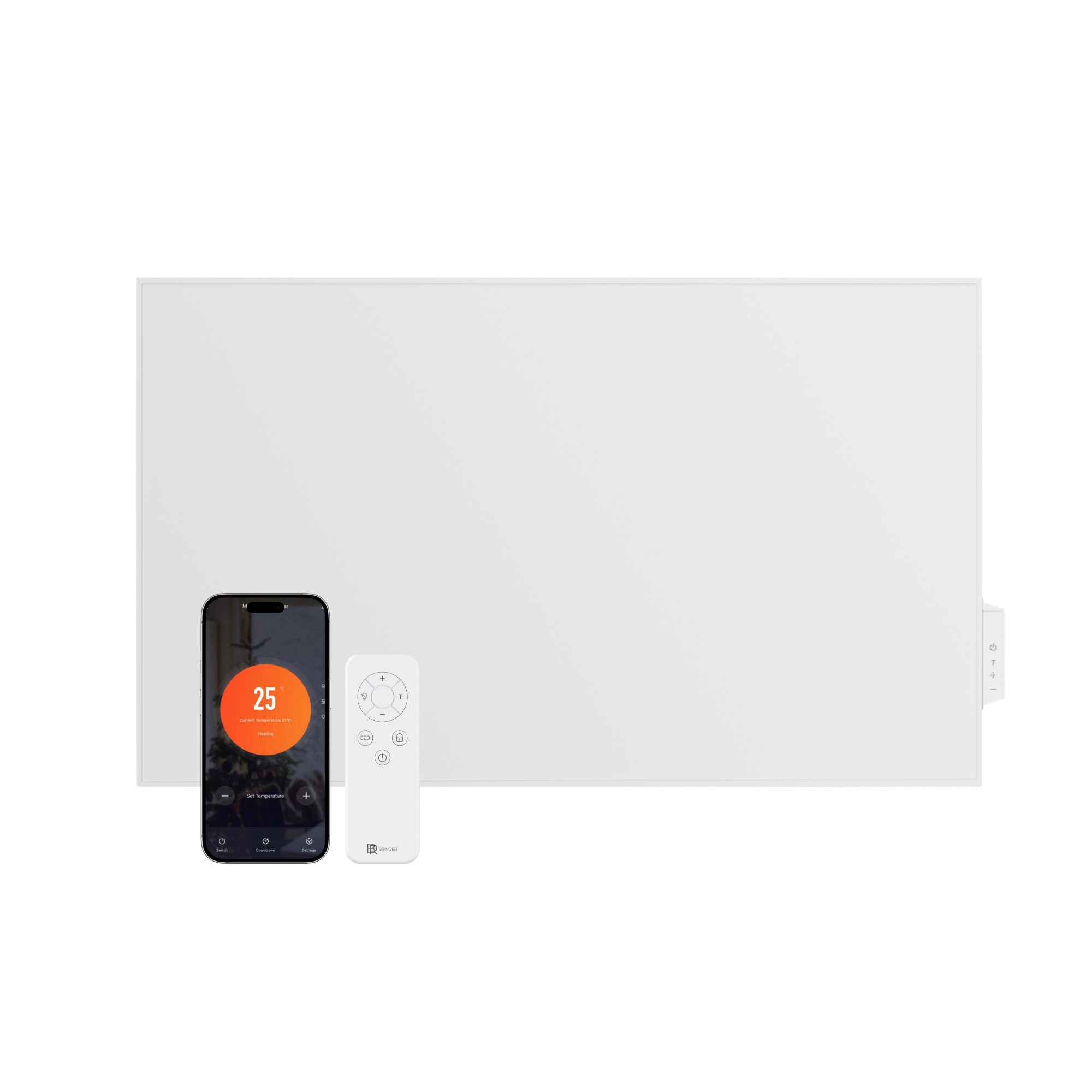 Bringer Infrarotheizung 1200W mit Thermostat, WLAN, App & Wandmontage, mit Fernbedienung, ECO-Modus und 24h-Timer